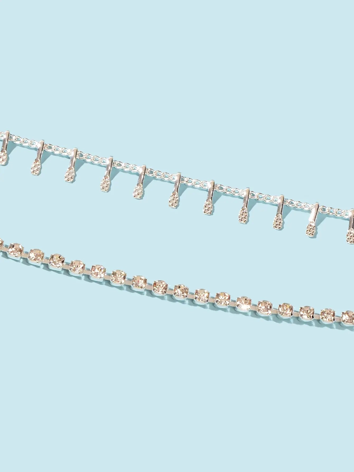 Gold Layered Initial Necklaces Women Rhinestone Decoration Double Chain Choker Feelontop Jewellery