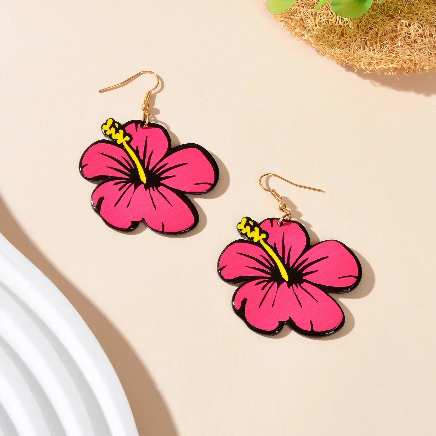 Hotpink Acrylic Dangle Flower Earrings Flora Bloom Vacation Jewellery Gift Feelontop Jewellery