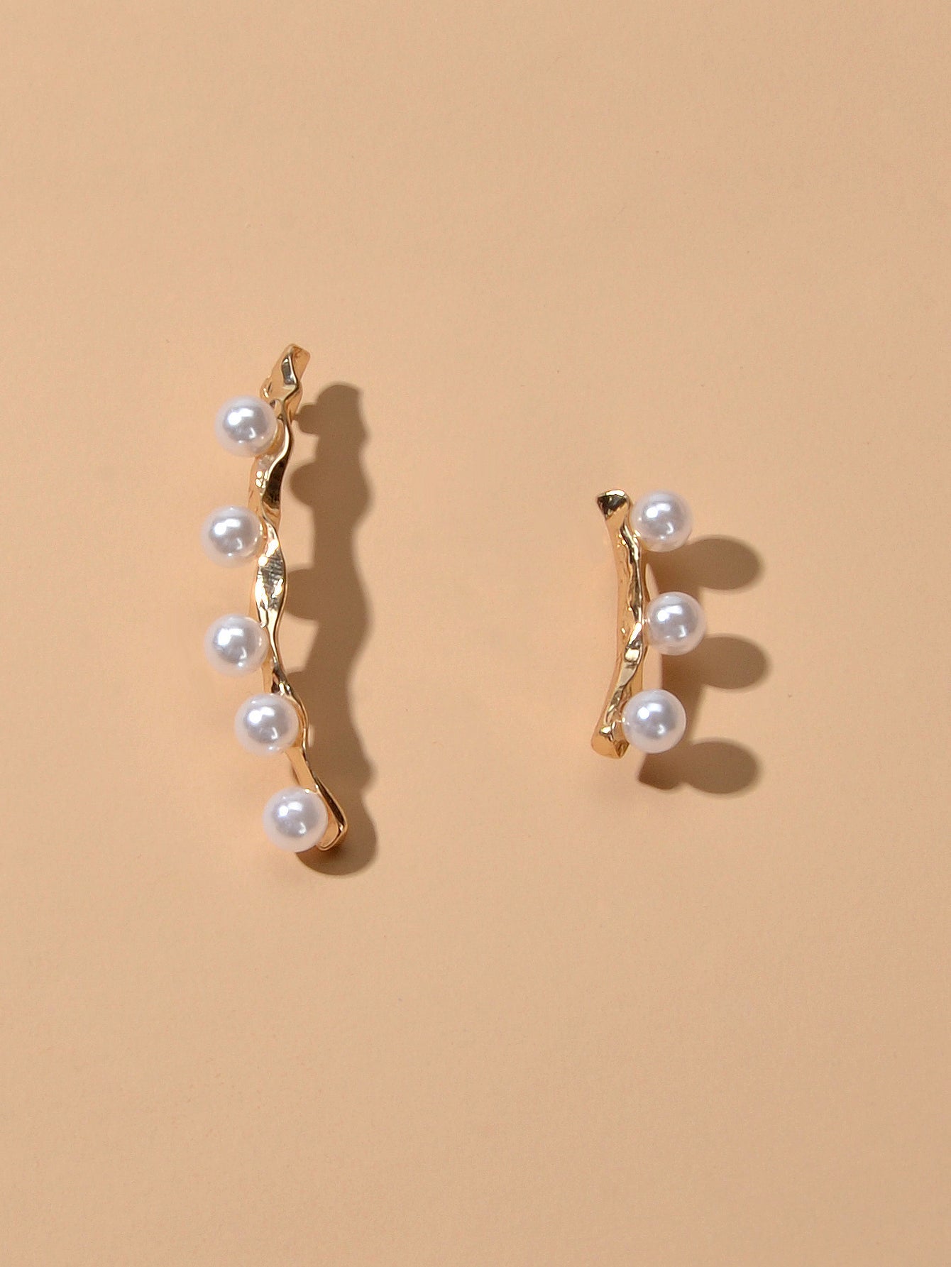 Anniversary Jewellery Pearl Decor Gold Strip Asymmetric Pierced Stud Earrings Feelontop Jewellery