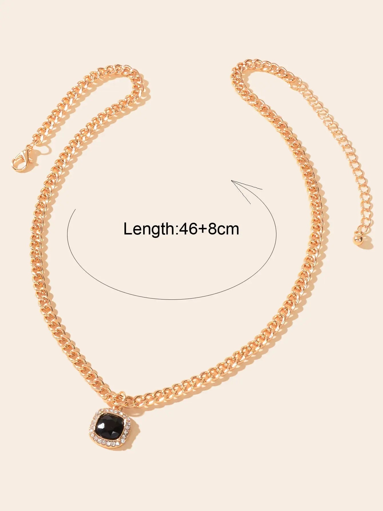 Exquisite Gold Chain Rhinestone Decor Black Square Pendant Women Dinner Necklace Feelontop Jewellery
