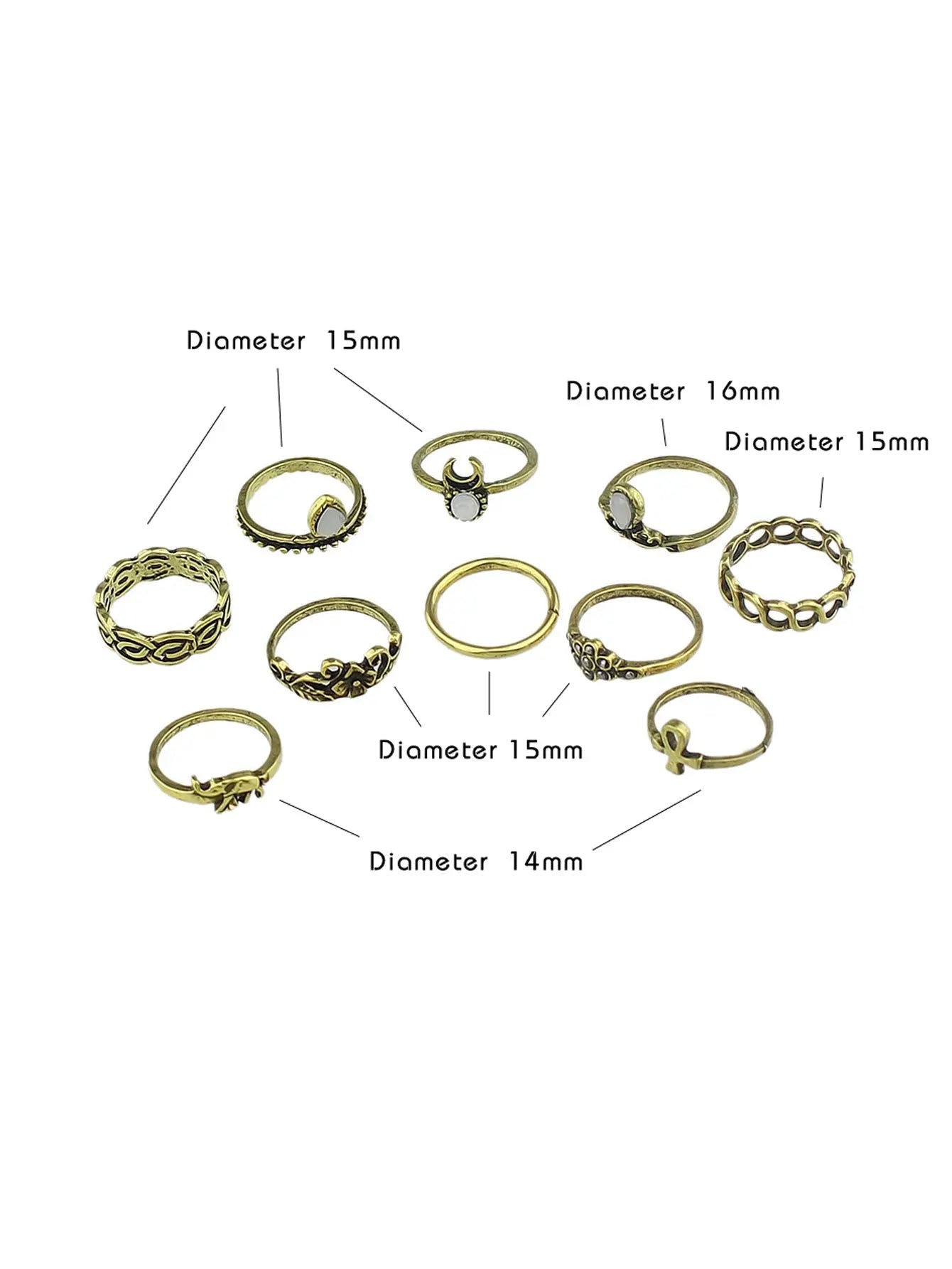 Stackable 10 pcs Tribal Ethnic Flower Elephant Vintage Multiple Finger Ring set Feelontop Jewellery