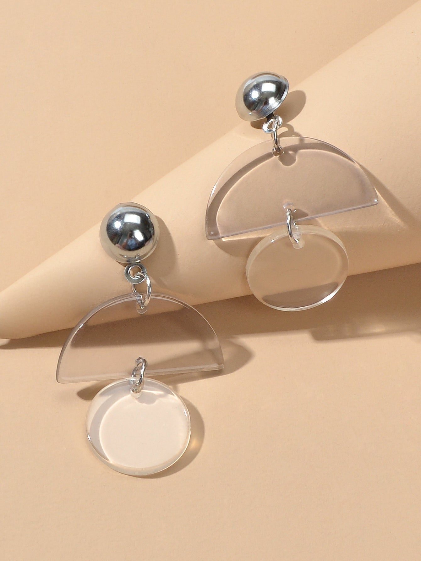 Female Jewellery Transparent Trendy Resin Sectored Round Drop Plastic Earrings Feelontop Jewellery