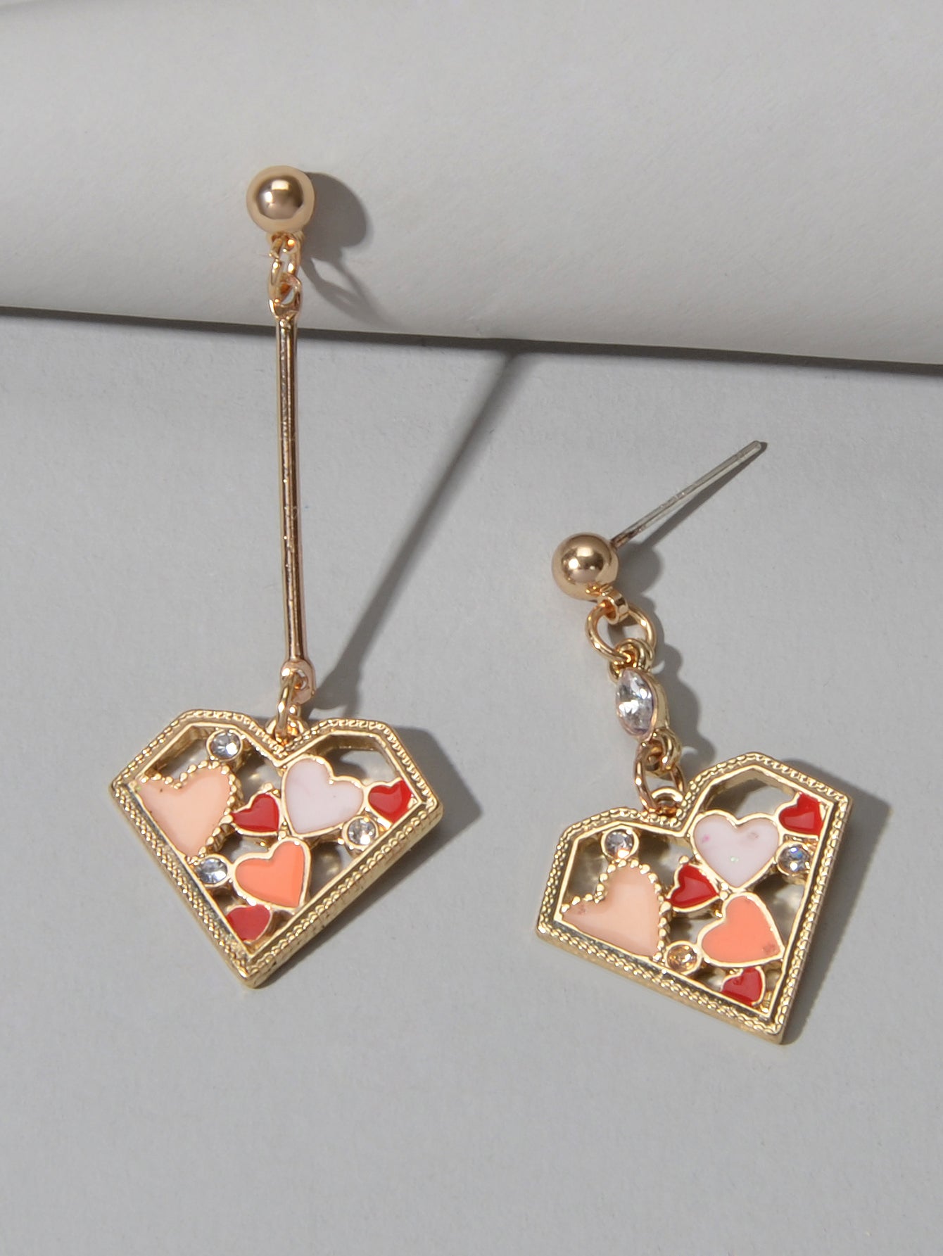 Valentine's Day Gift Rhinestone Decor Multi-colored Heart Asymmetric Earrings Feelontop Jewellery