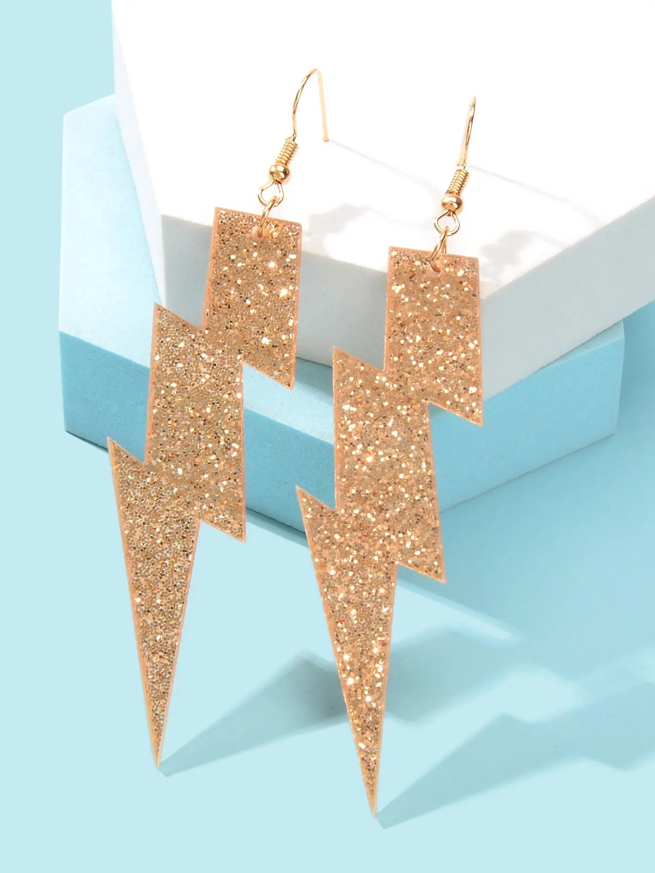 Sparkling Retro Party Acrylic Exaggerated Women Lightning Bolt Dangle Earrings Feelontop Jewellery