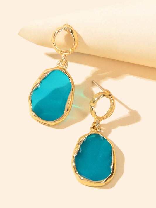 Blue Resin Gold Plated Geometric Hypoallergenic Stud Transparent Trendy Earrings Feelontop Jewellery