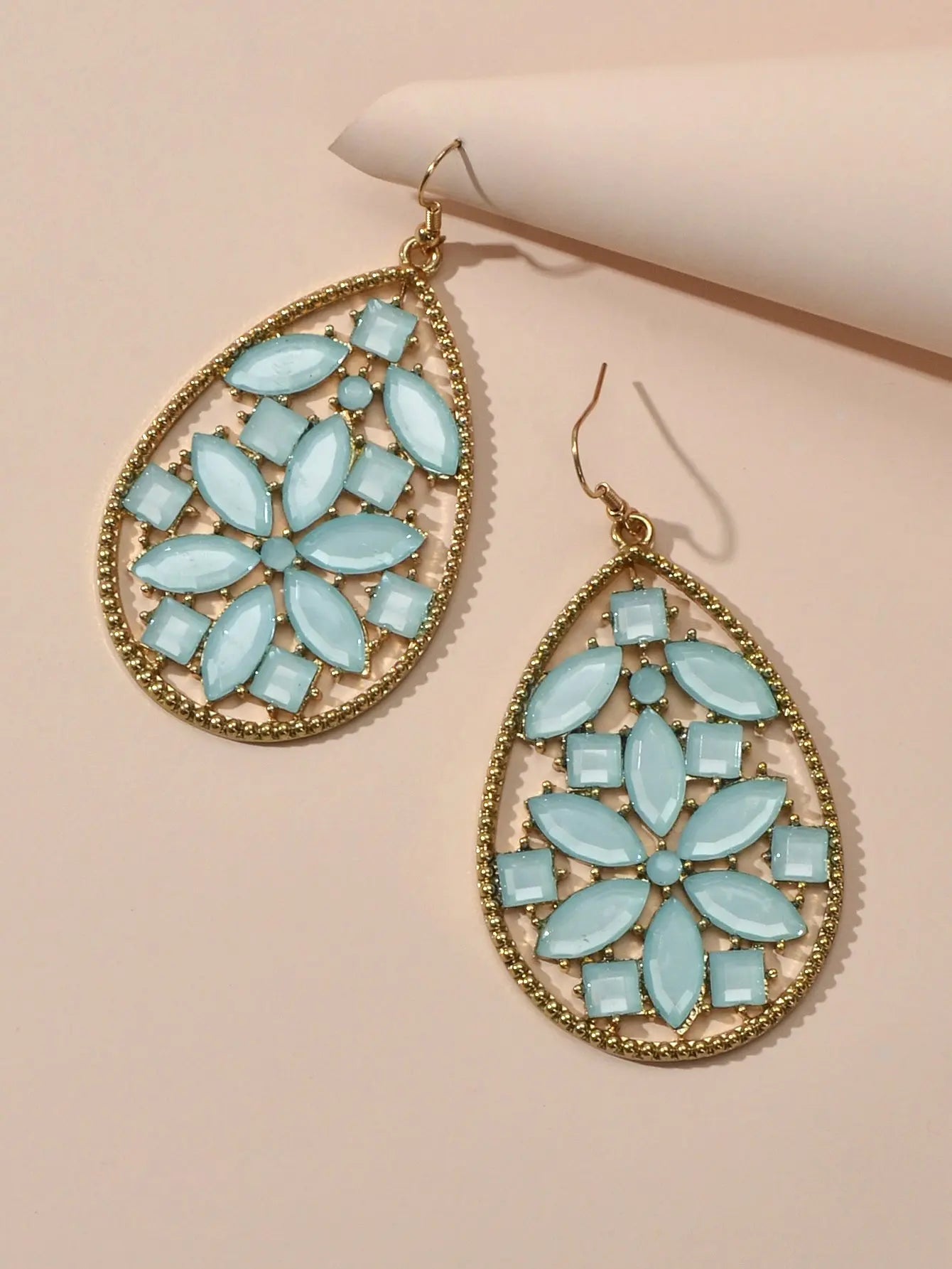 Ladies Jewellery Pink Green Acrylic Flower Water Drop Good Quality Earrings Gift Feelontop Jewellery