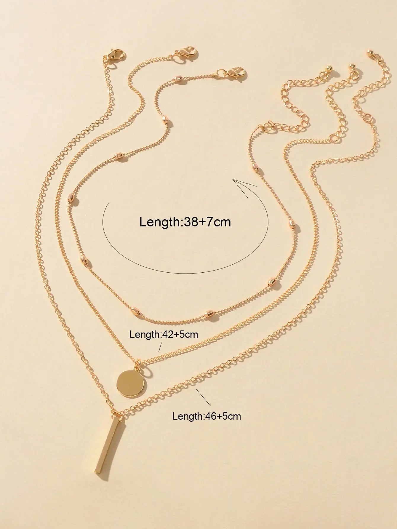 3 pcs Multilayer Bar Disc Pendant Dainty Necklaces Gold Layered Chain Chokers Feelontop Jewellery