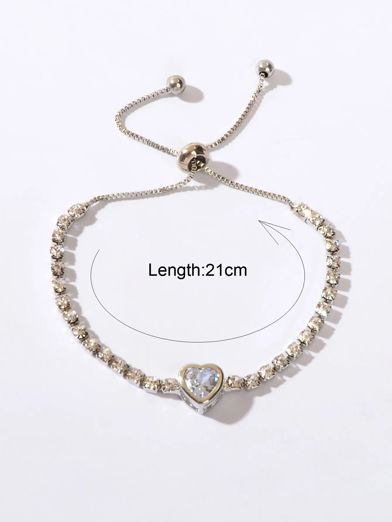 Anniversary Jewellery Shining Luxury Rhinestone Heart Adjustable Tennis Bracelet Feelontop Jewellery