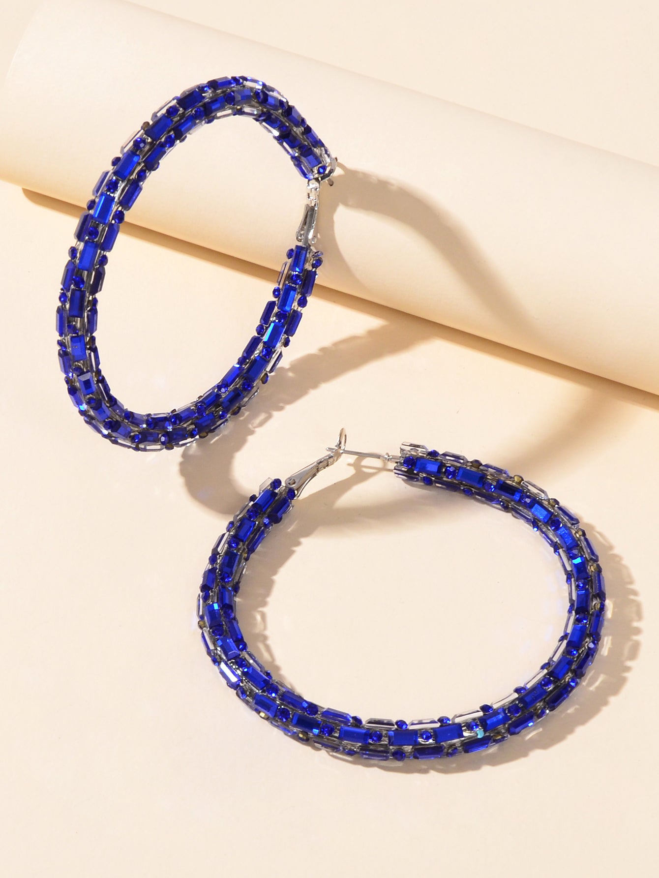 Glorious Sparkly Shiny Blue Crystal Hoops Earrings Gorgeous Holiday Jewellery Feelontop Jewellery