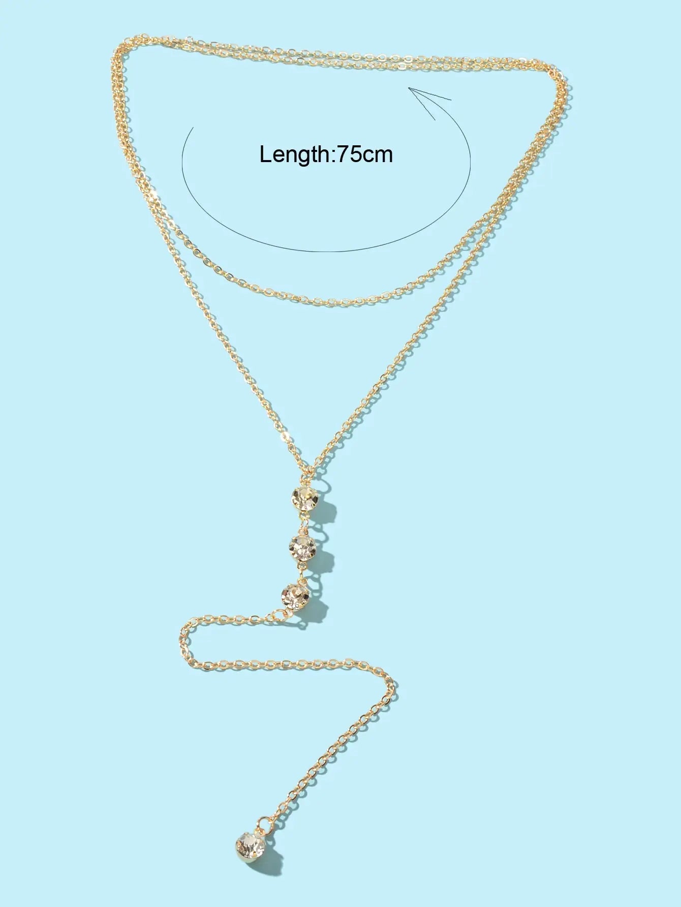 Trendy Double layer Gold Silver Chain Rhinestone Y Style Long Pendant Necklace Feelontop Jewellery