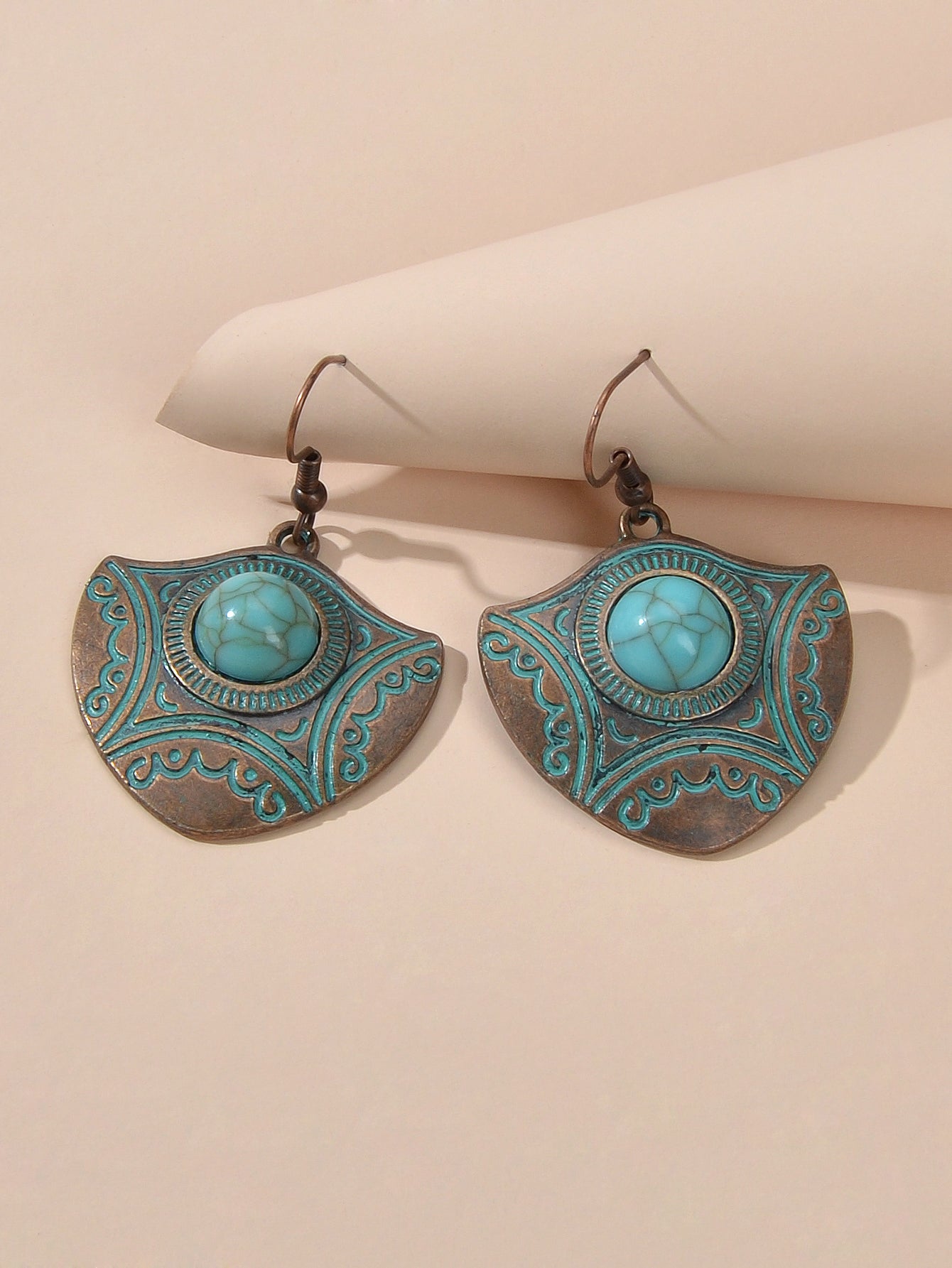 Oxidized Traditional Jewellery Beads Carved Geometric Dangle Vintage Earrings Feelontop Jewellery