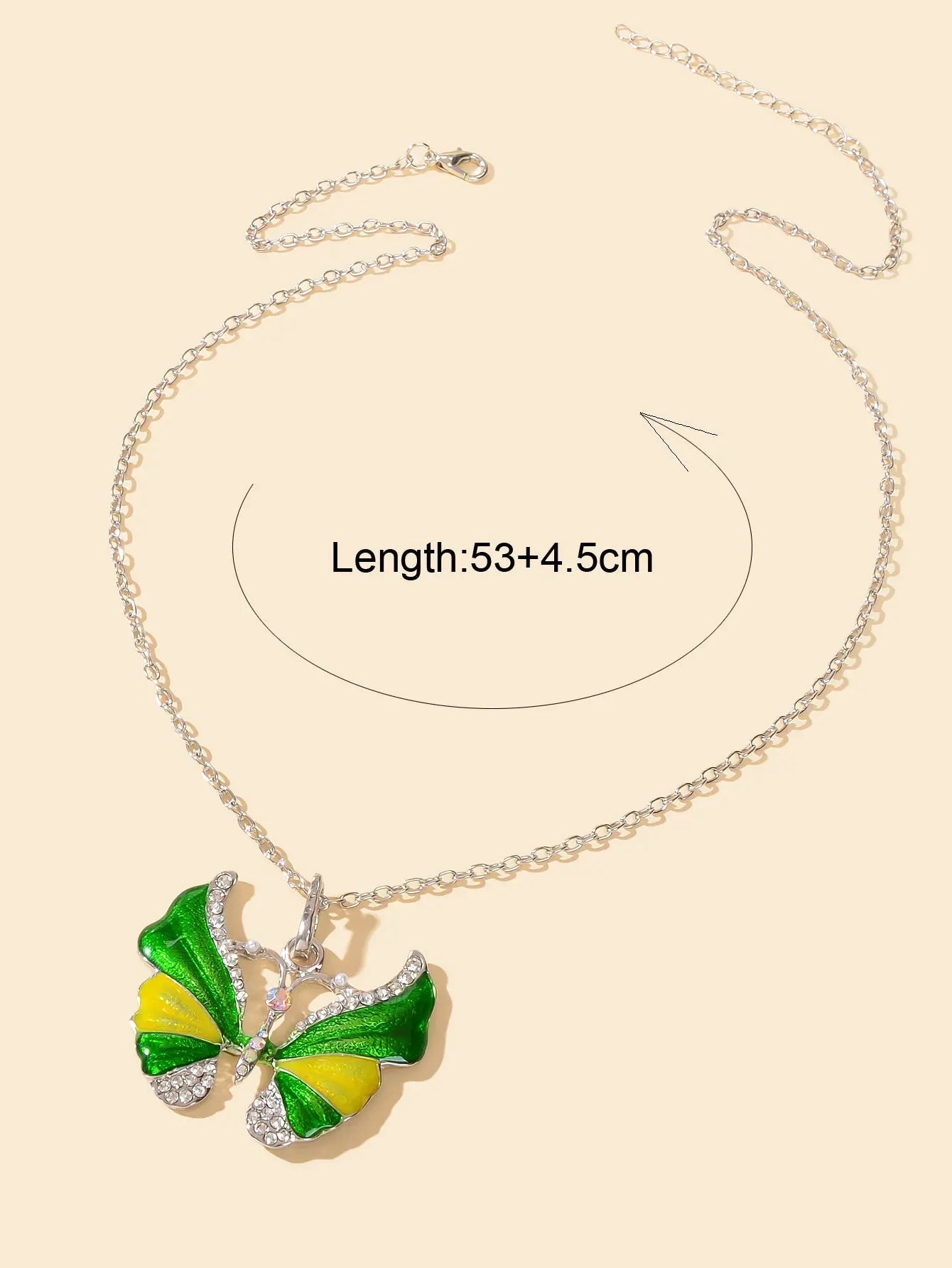 Boho Chic Silver Chain Rhinestone Blue Green Insect Butterfly Pendant Necklace Feelontop Jewellery