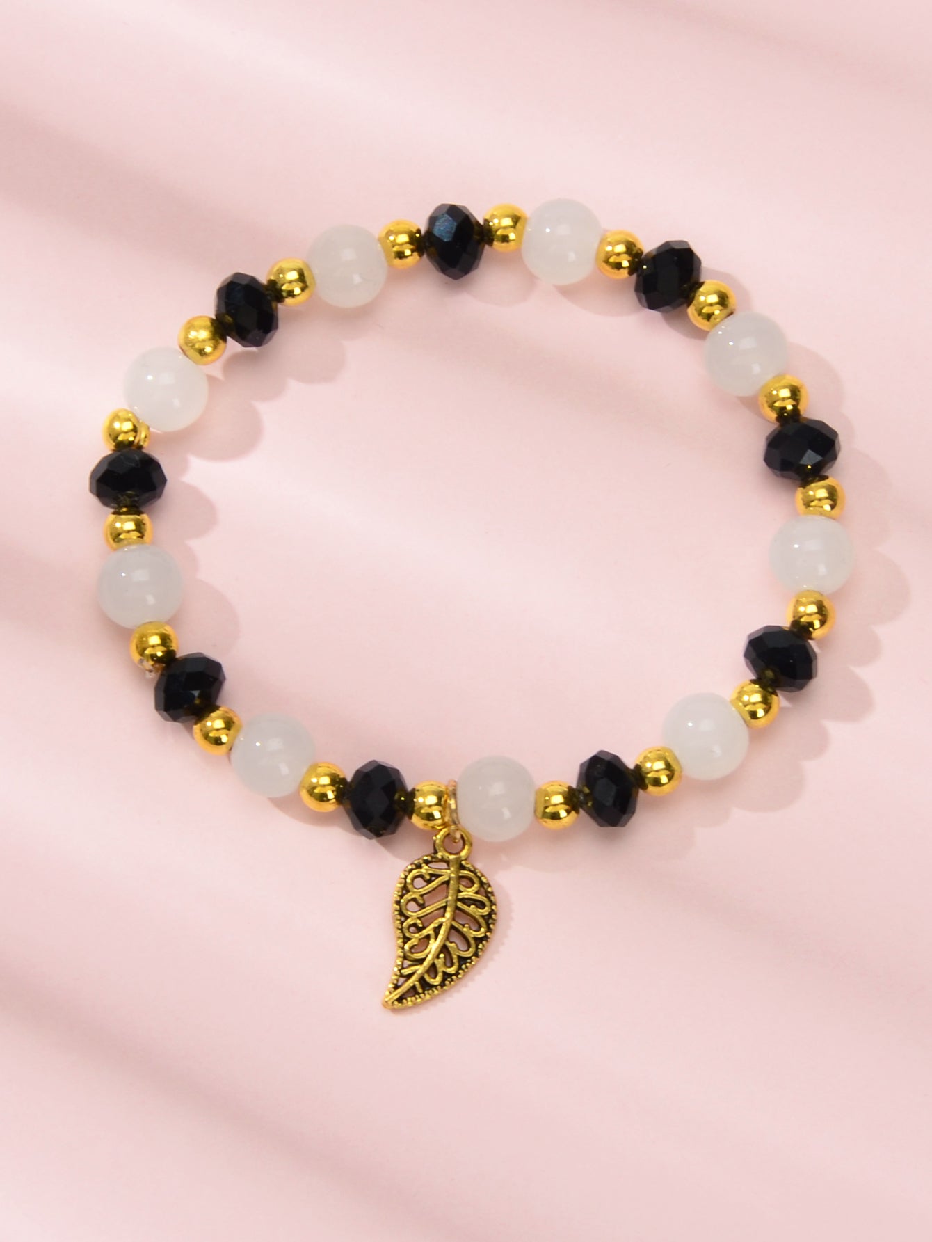 Ethnic Traditional Jewellery Handmade Beads Elastic Leaf Charm Bangle Bracelet Feelontop Jewellery