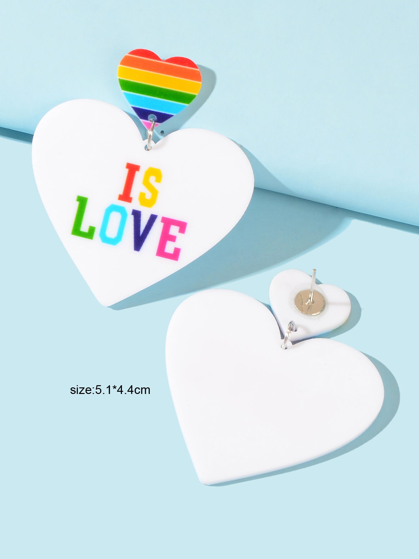 Rainbow Resin Heart Love Letter Asymmetrical Dangle Pierced Earrings Jewellery Feelontop Jewellery