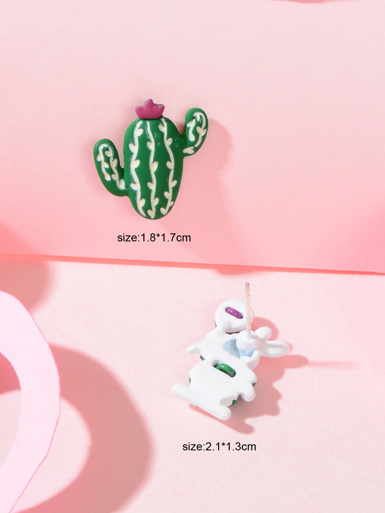 Funny Cartoon Green Cactus Easter Bunny Rabbit Animal Stud Asymmetrical Earrings Feelontop Jewellery