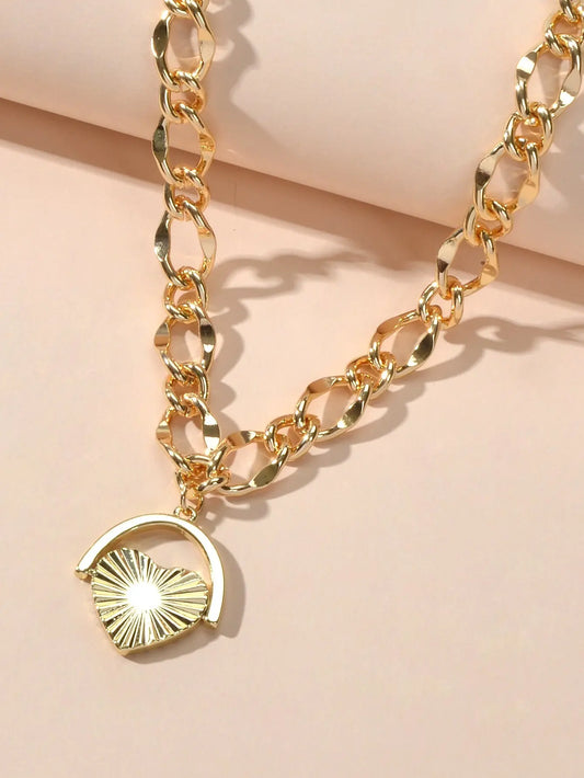 Female Accessories Thick Gold Chain Heart Statement Necklace Designer Jewellery Feelontop Jewellery