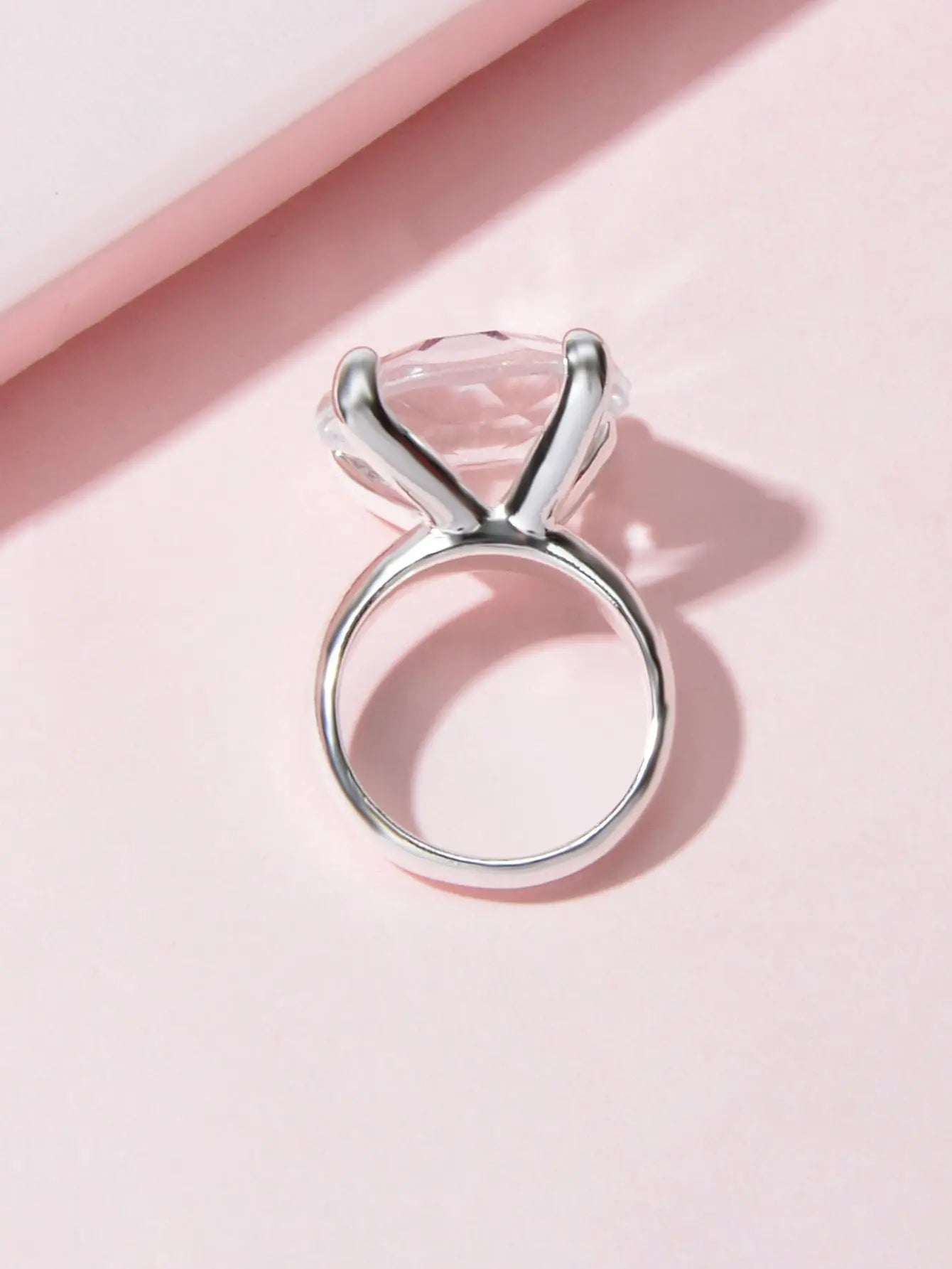 Perfect Engagement Gift Big Transparent Simulated Crystal Finger Ring Women Band Feelontop Jewellery