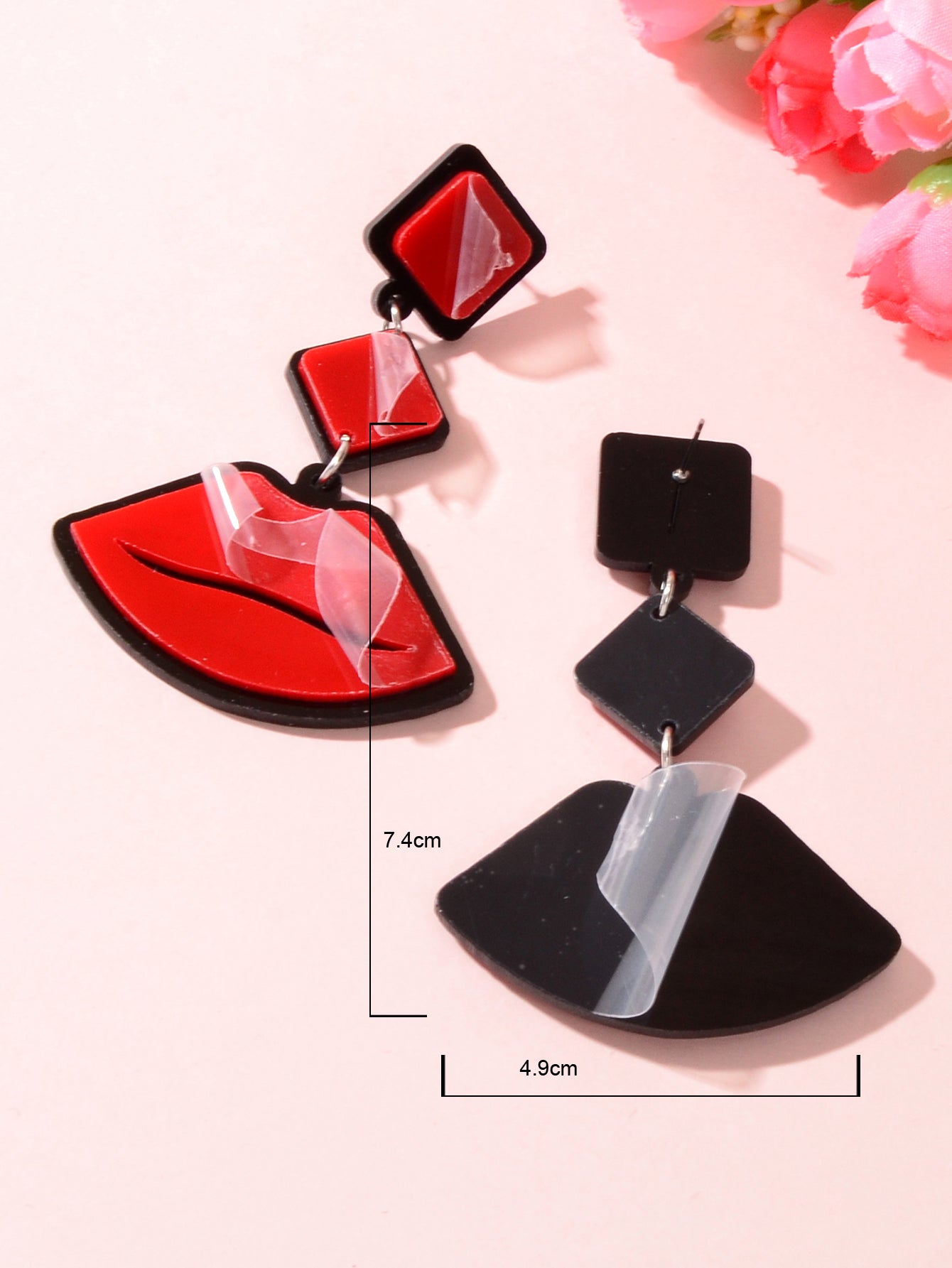Playful Red Lips Pendant Long Stud Earrings Teenager's Expressive Fun Jewellery Feelontop Jewellery