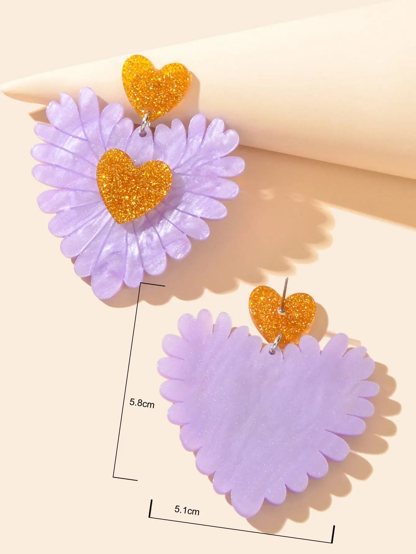 Sweet Holiday Acrylic Purple Flower Heart Earrings Valentine's Day Gift Jewelry Feelontop Jewellery