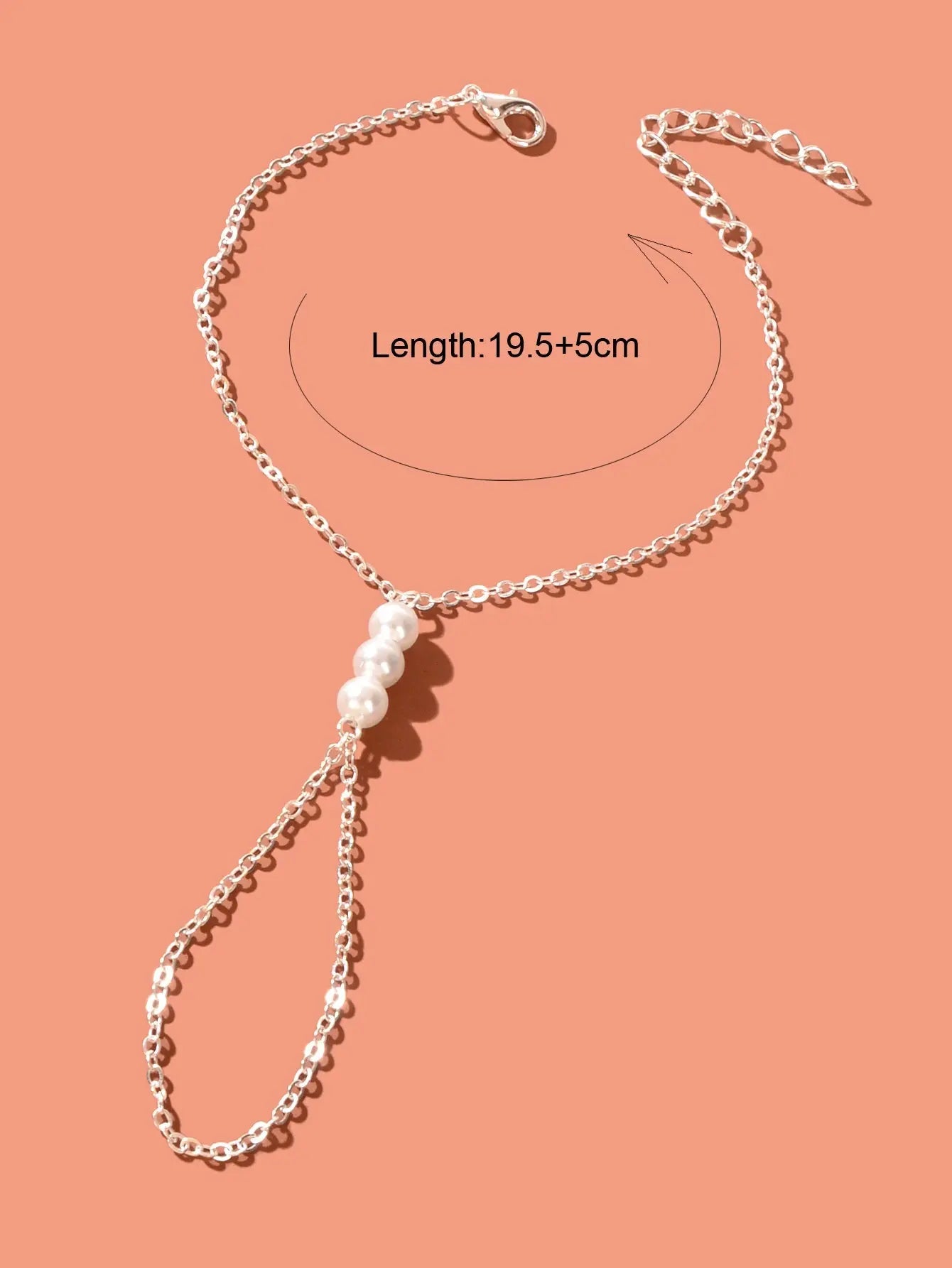 Boho Silver Hand Chain Finger Ring Harness Adjustable Slave Bracelet with Pearl Feelontop Jewellery