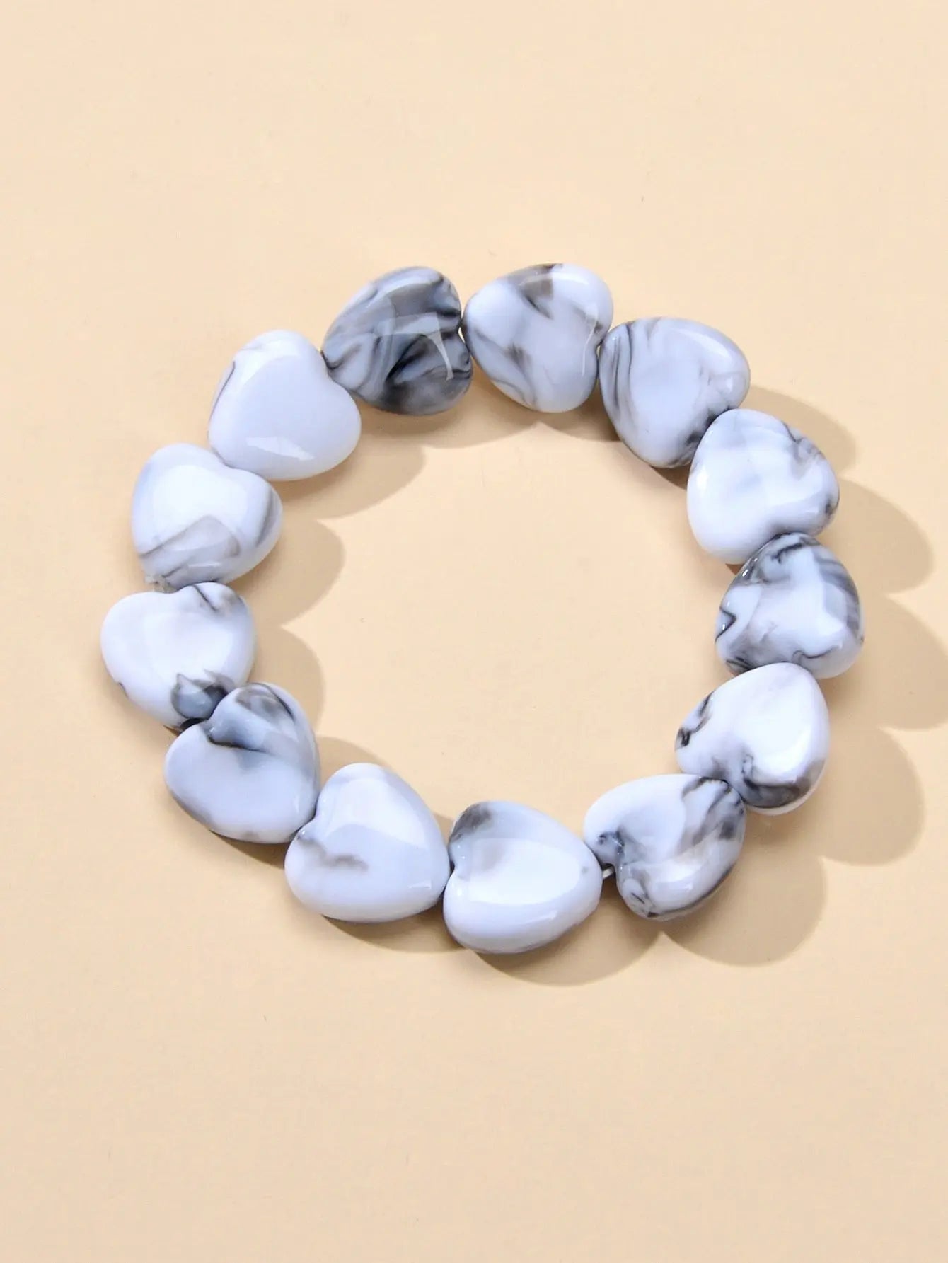 Boho Retro Jewellery Green Grey Resin Heart Beads Elastic Strand Bracelet Bangle Feelontop Jewellery