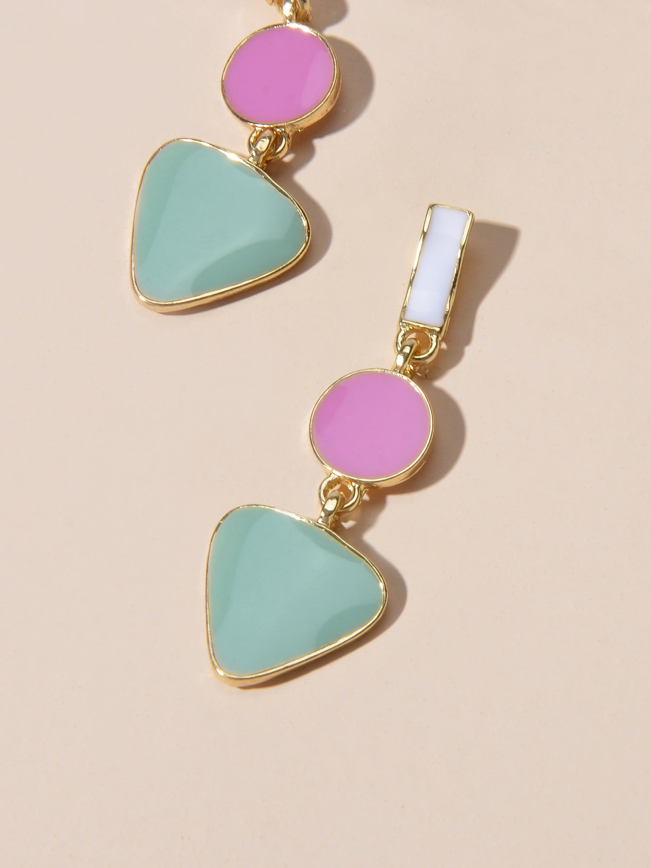 Designer Jewellery Multi-colored Enamel Round Triangle Geometric Dangle Earrings Feelontop Jewellery
