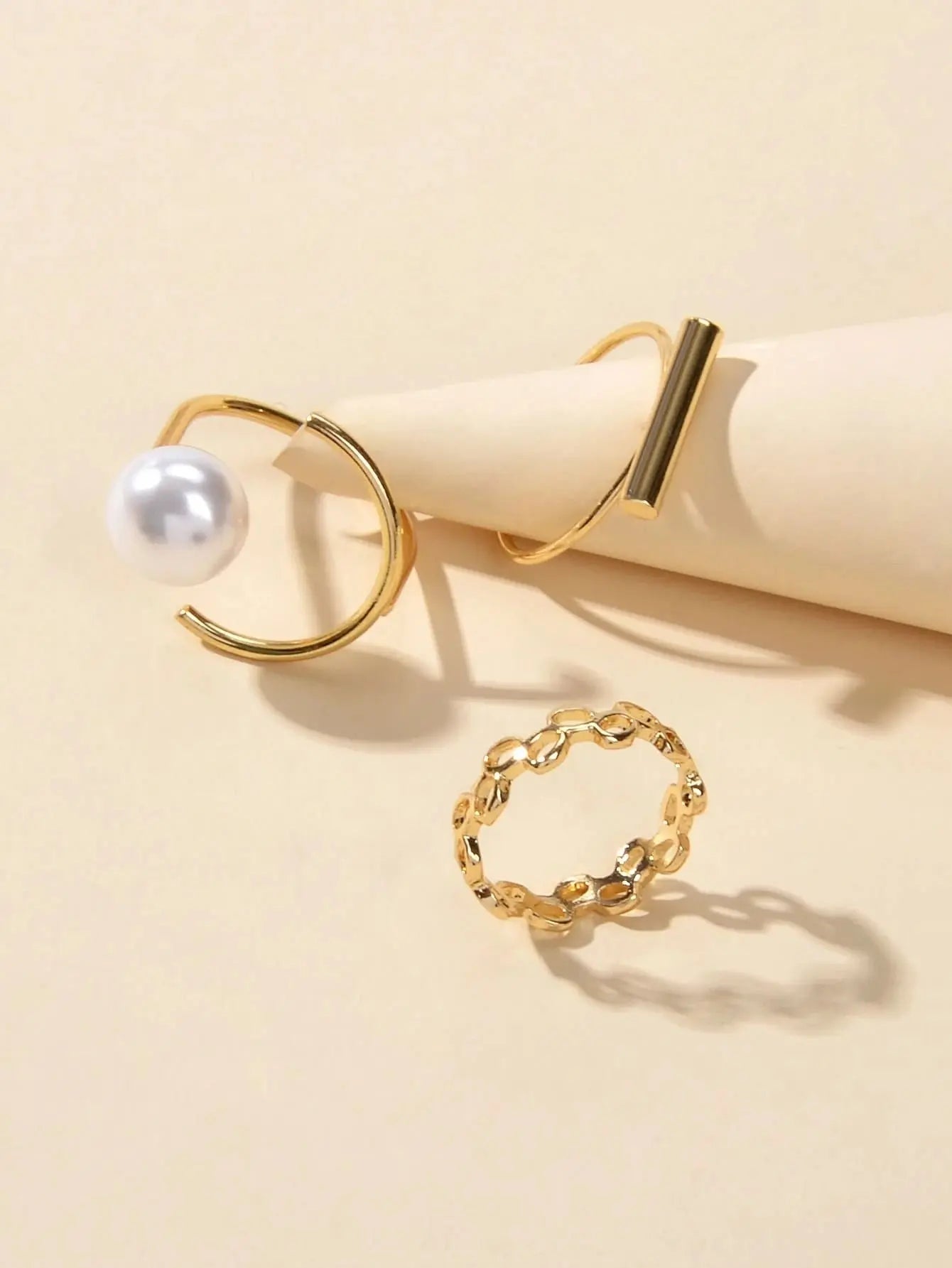 3 pcs Pearl Decor Gold Midi Finger Knuckle Rings set Teens Party Jewellery Gift Feelontop Jewellery