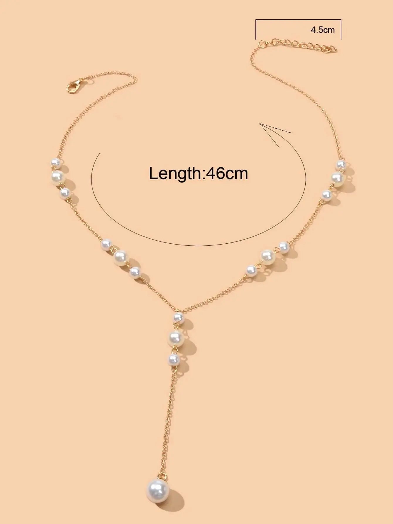 Pearl Decoration Long Gold Chain Y Shape Pendant Clavicle Necklace Teens Collar Feelontop Jewellery