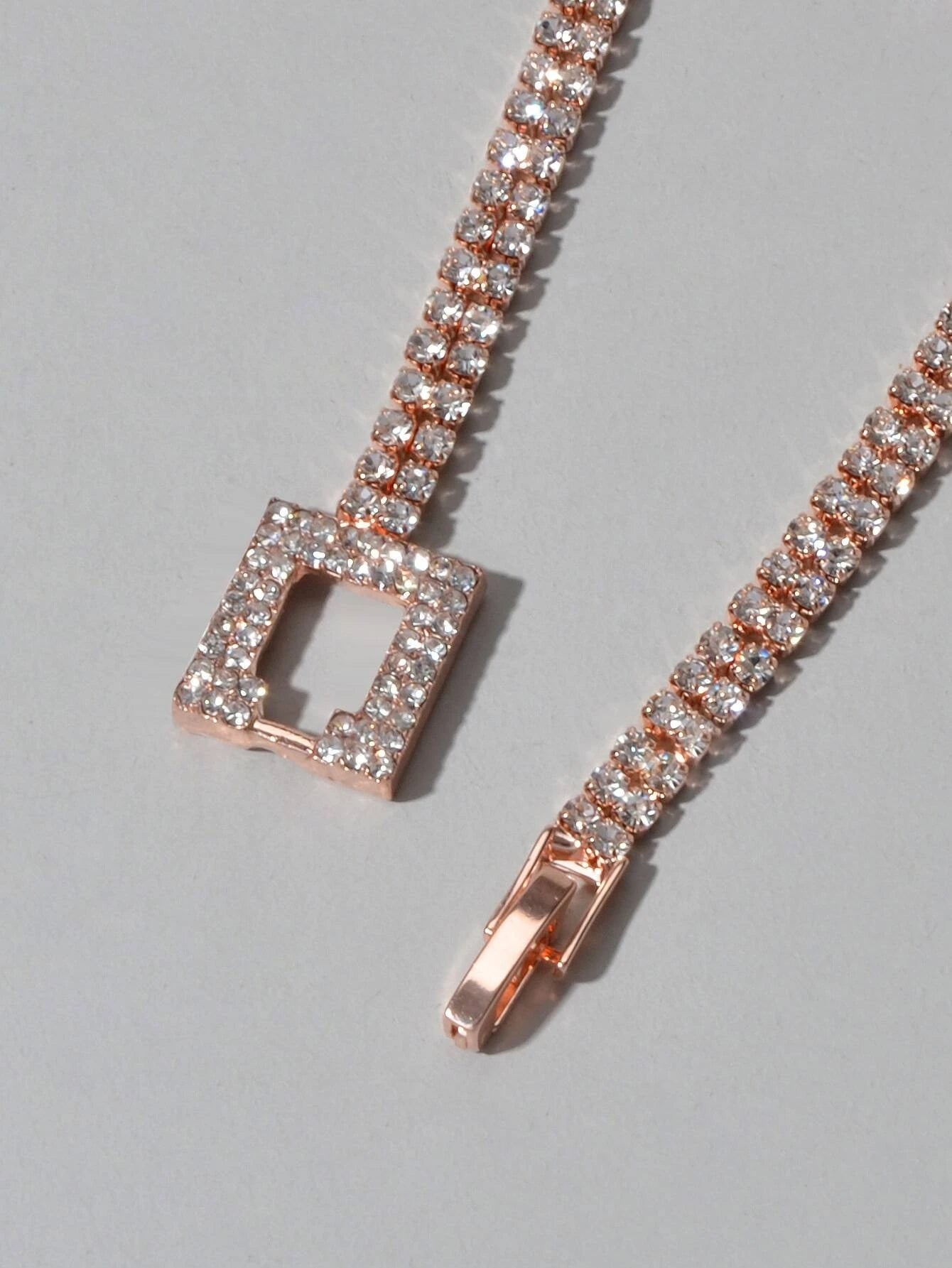 Textured Jewelry Full Rhinestone Rosegold Geometric Chain Women Tennis Bracelet Feelontop Jewellery