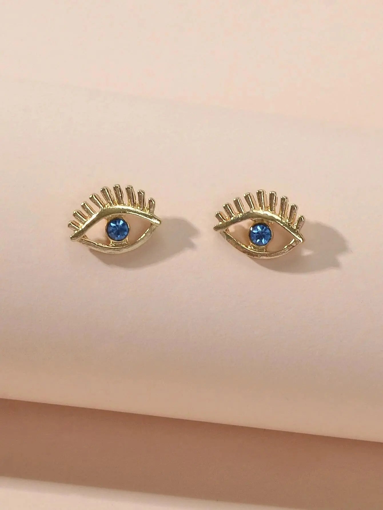 Blue Hotpink Rhinestone Decor Eye Shape Stud Earrings Women Girls Dainty Gifts Feelontop Jewellery