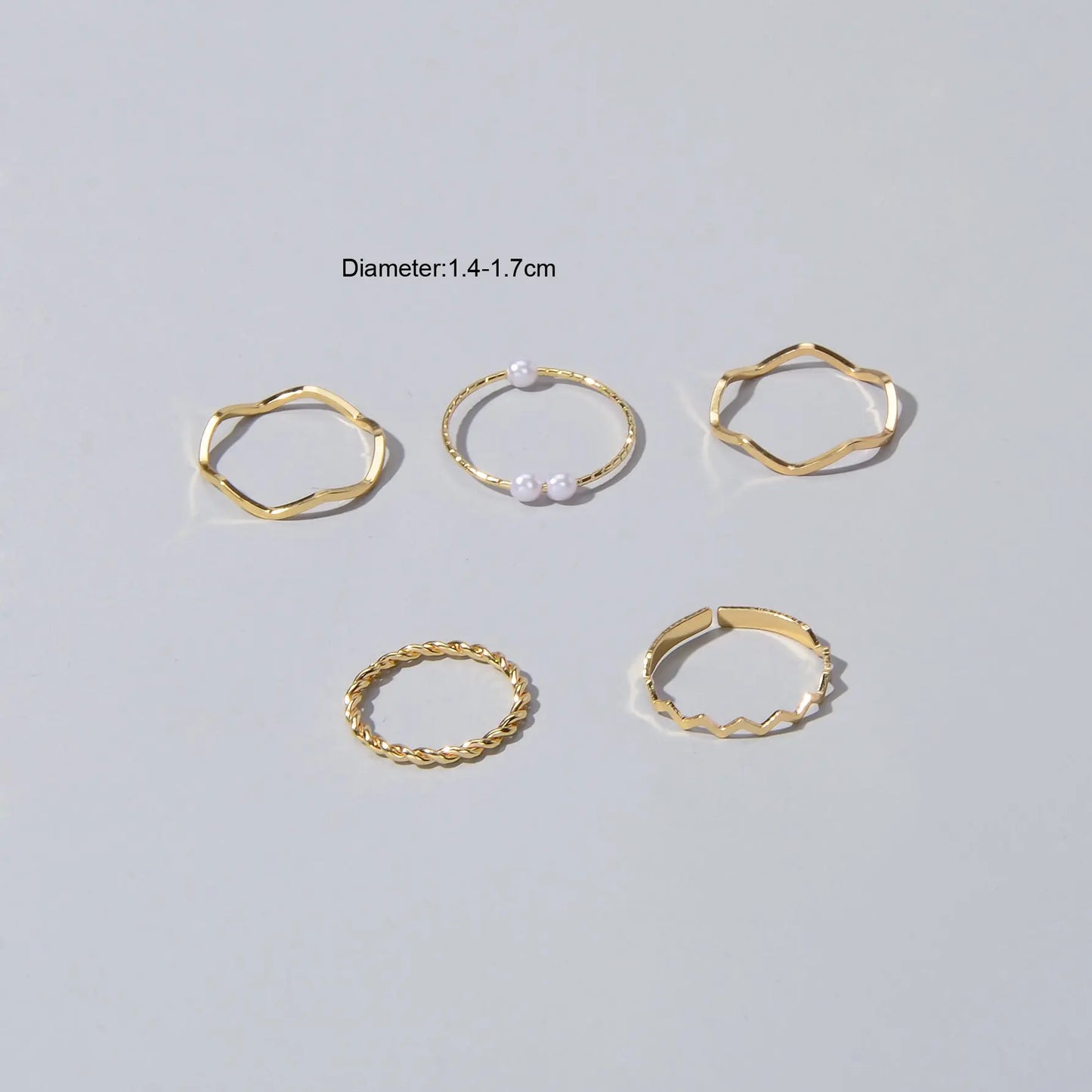 Stackable 5 pcs Metal Pearl Minimalist Finger Ring set Multiple Rings Bulk Pack Feelontop Jewellery