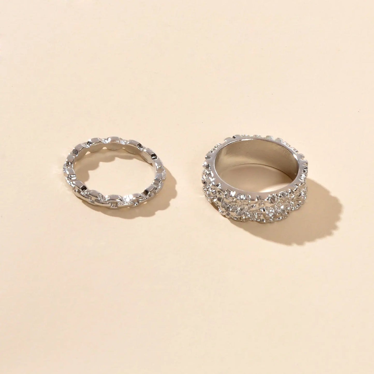 Trendy Jewellery Minimalist 2 pcs Gold Silver Stackable Multiple Finger Ring Set Feelontop Jewellery