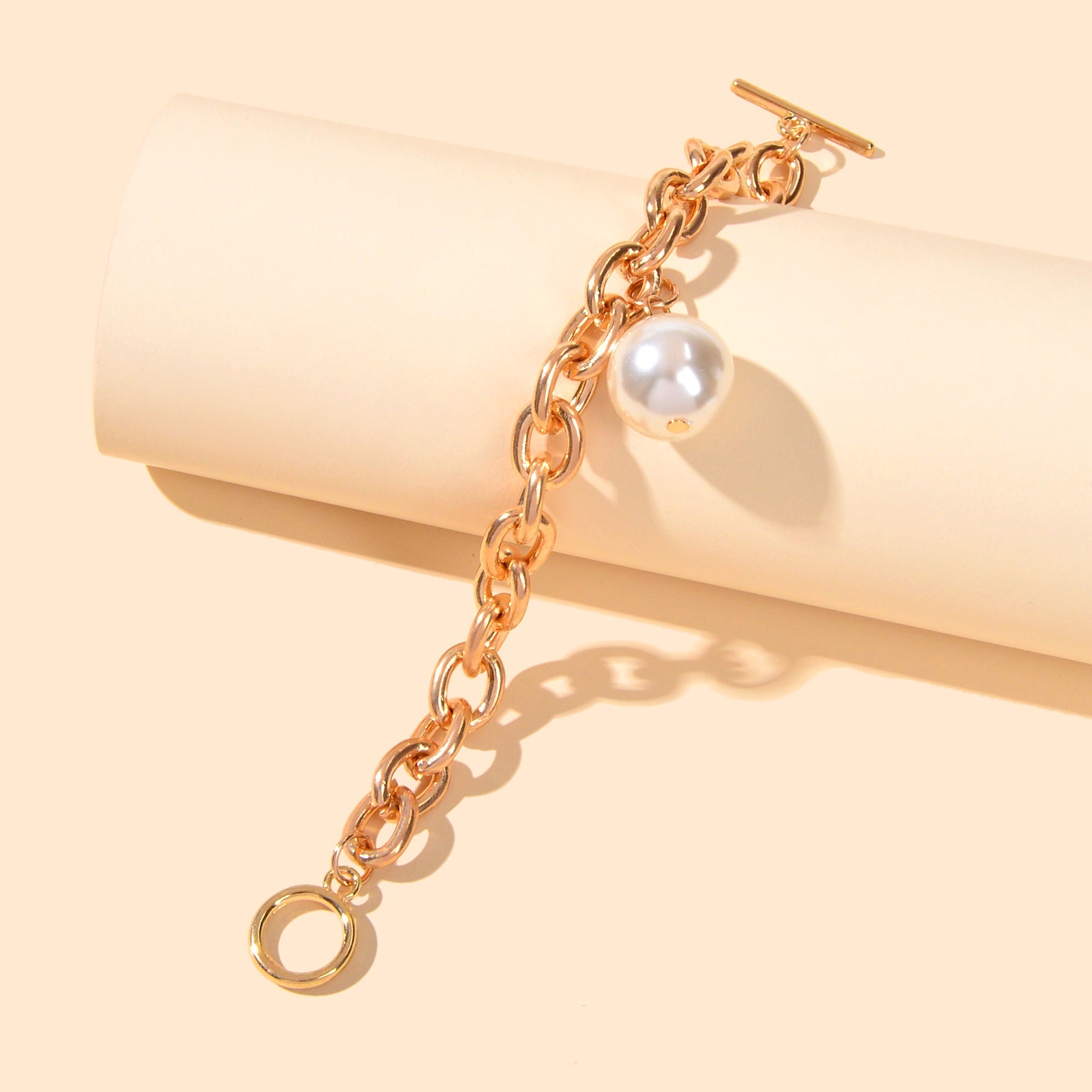 Punk Retro Pearl Beads Charm Crude Gold Link Bracelet Minimalist Ladies Jewelry Feelontop Jewellery