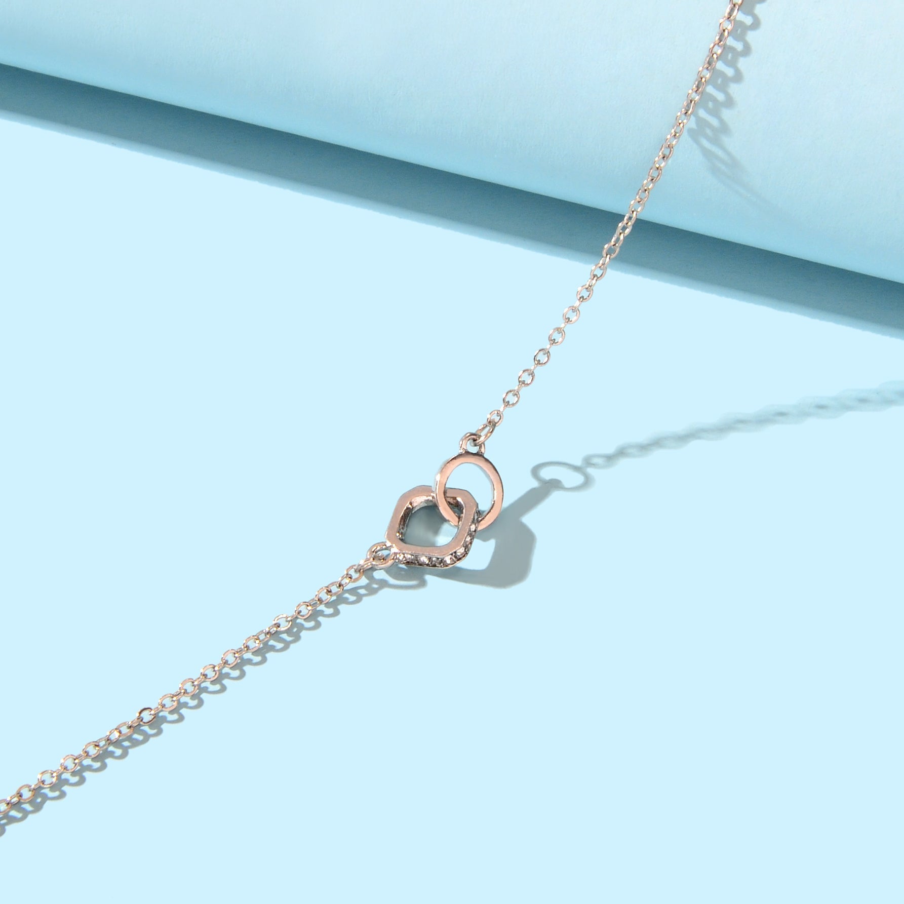 Trendy Jewelry Rhinestone Square Circle Silver Chain Bracelets for Wedding Party Feelontop Jewellery