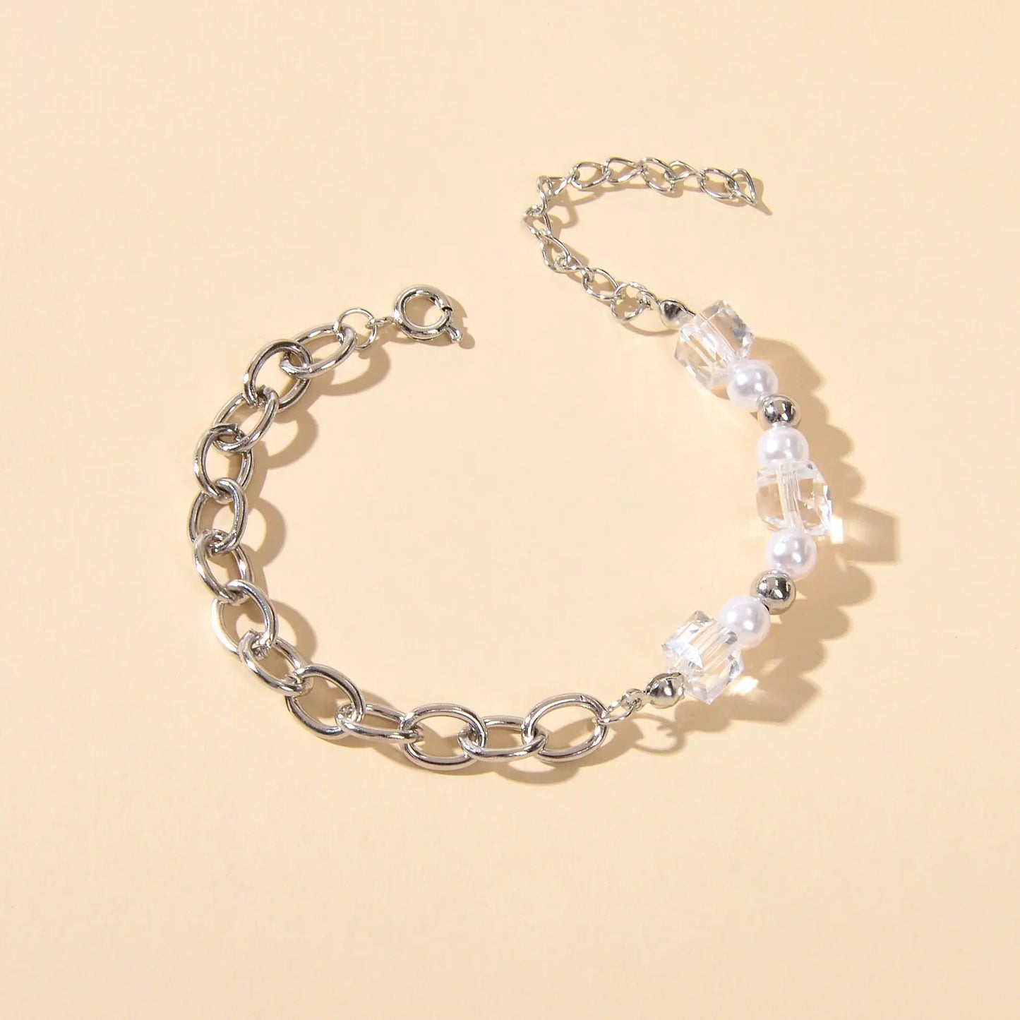 Trendy Accessories Transparent Beads Pearl Silver Chain Bracelet Female Jewelry Feelontop Jewellery