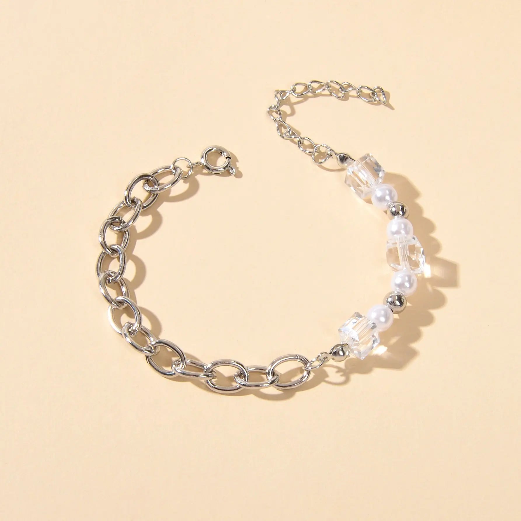 Trendy Accessories Transparent Beads Pearl Silver Chain Bracelet Female Jewelry Feelontop Jewellery