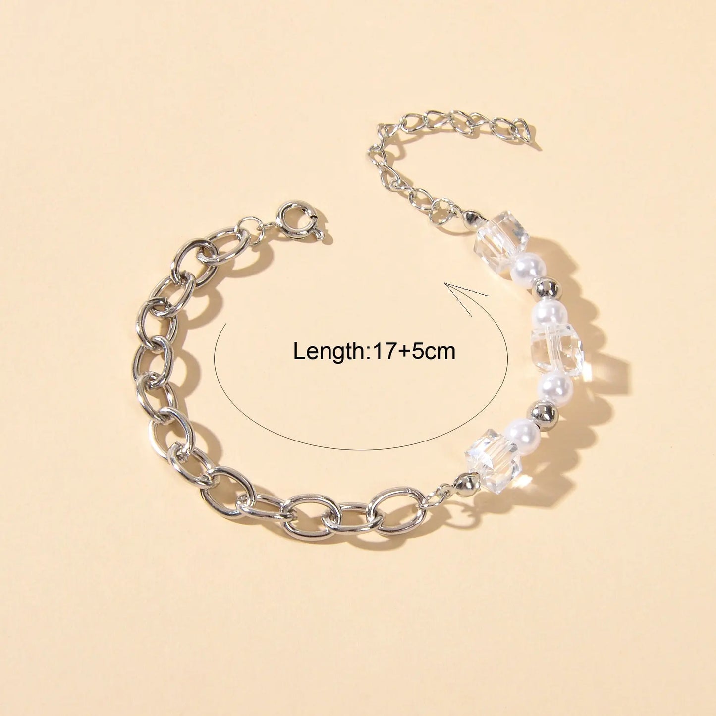 Trendy Accessories Transparent Beads Pearl Silver Chain Bracelet Female Jewelry Feelontop Jewellery