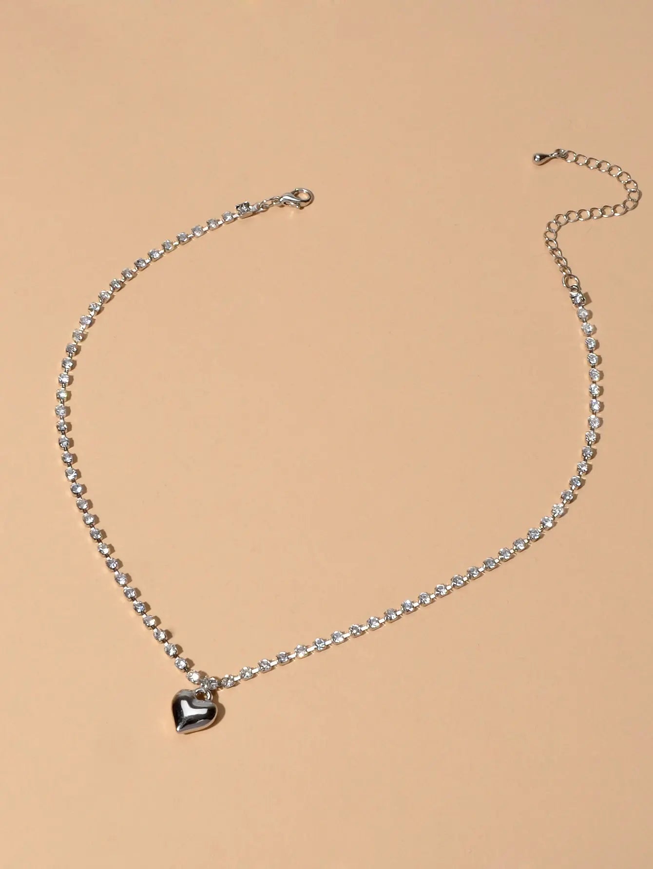 Luxurious Jewellery Full Rhinestone Decor Shining Silver Chain Heart Necklace Feelontop Jewellery