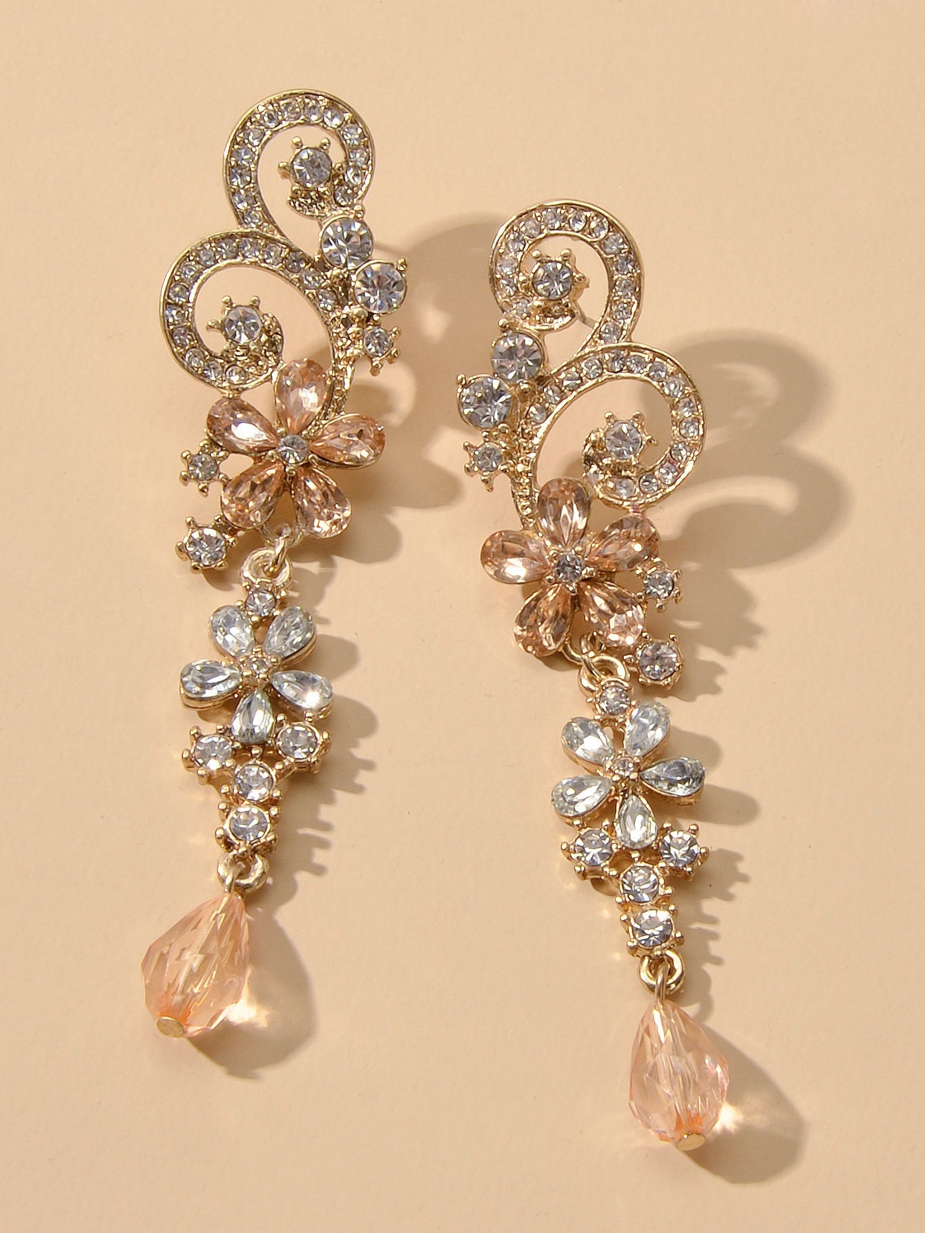 Rhinestone Crystal Decoration Flower Chandelier Earrings Luxury Wedding Jewelry Feelontop Jewellery