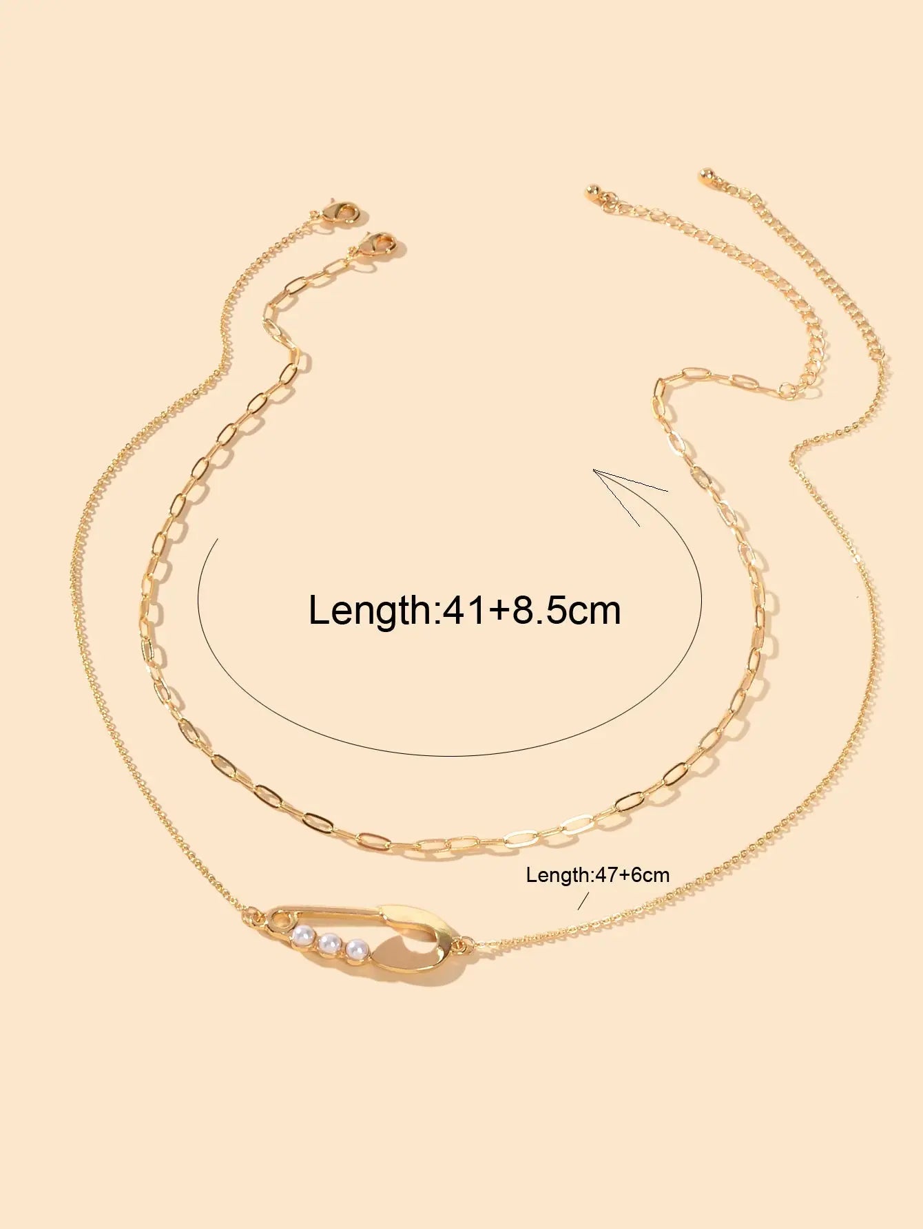 2pcs Popular Accessories Gold Chain Pearl Decor Pin Charm Necklace Women Jewelry Feelontop Jewellery