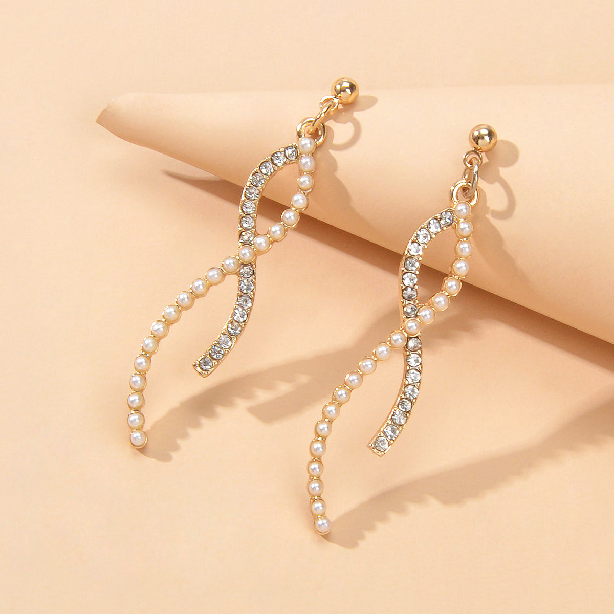Textured Full Rhinestone Pearl Luxurious S Dangle Earrings Wedding Anniversary Feelontop Jewellery
