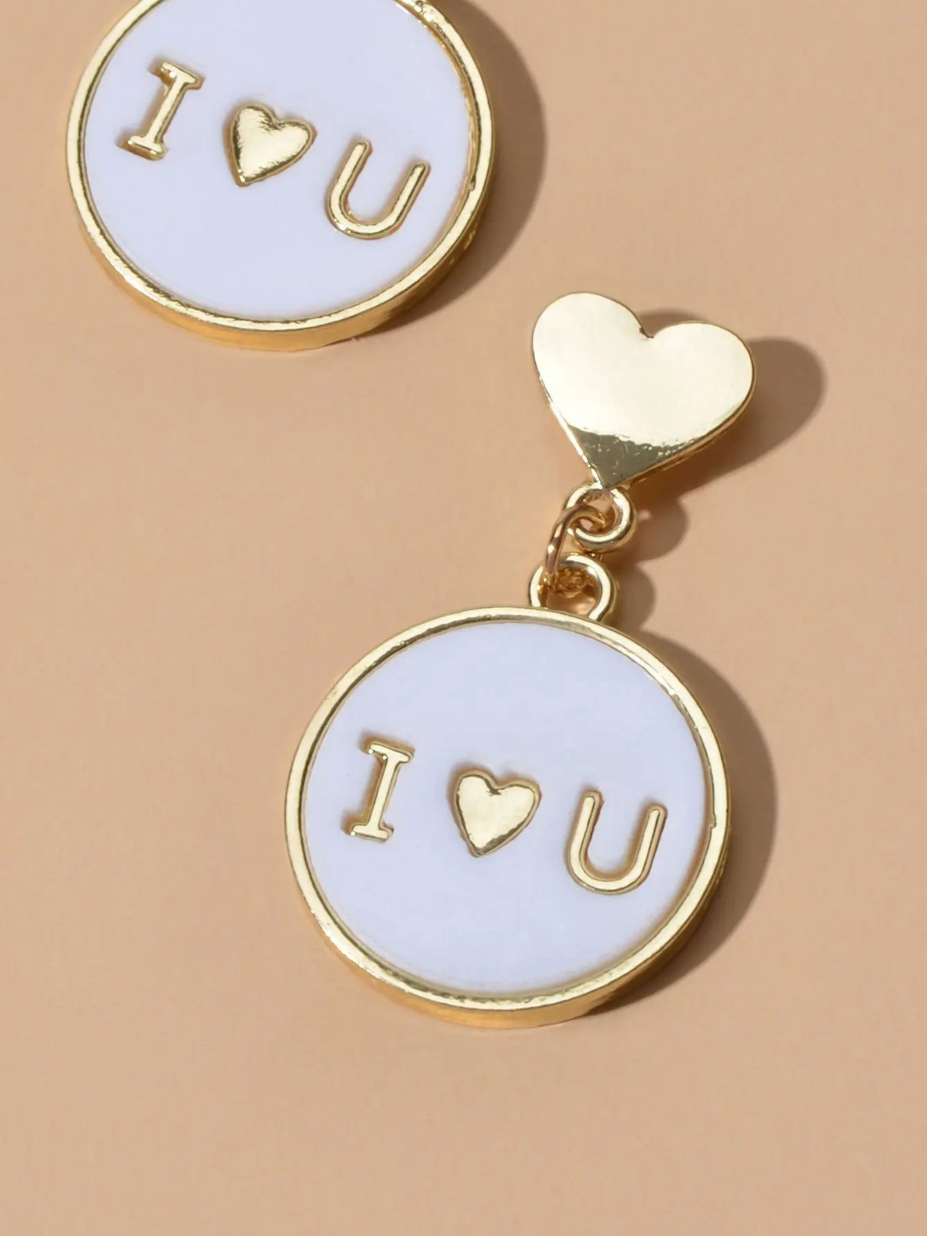 Ladies Jewellery Gold Heart I LOVE YOU Round Dangle Earrings Women Dainty Gifts Feelontop Jewellery