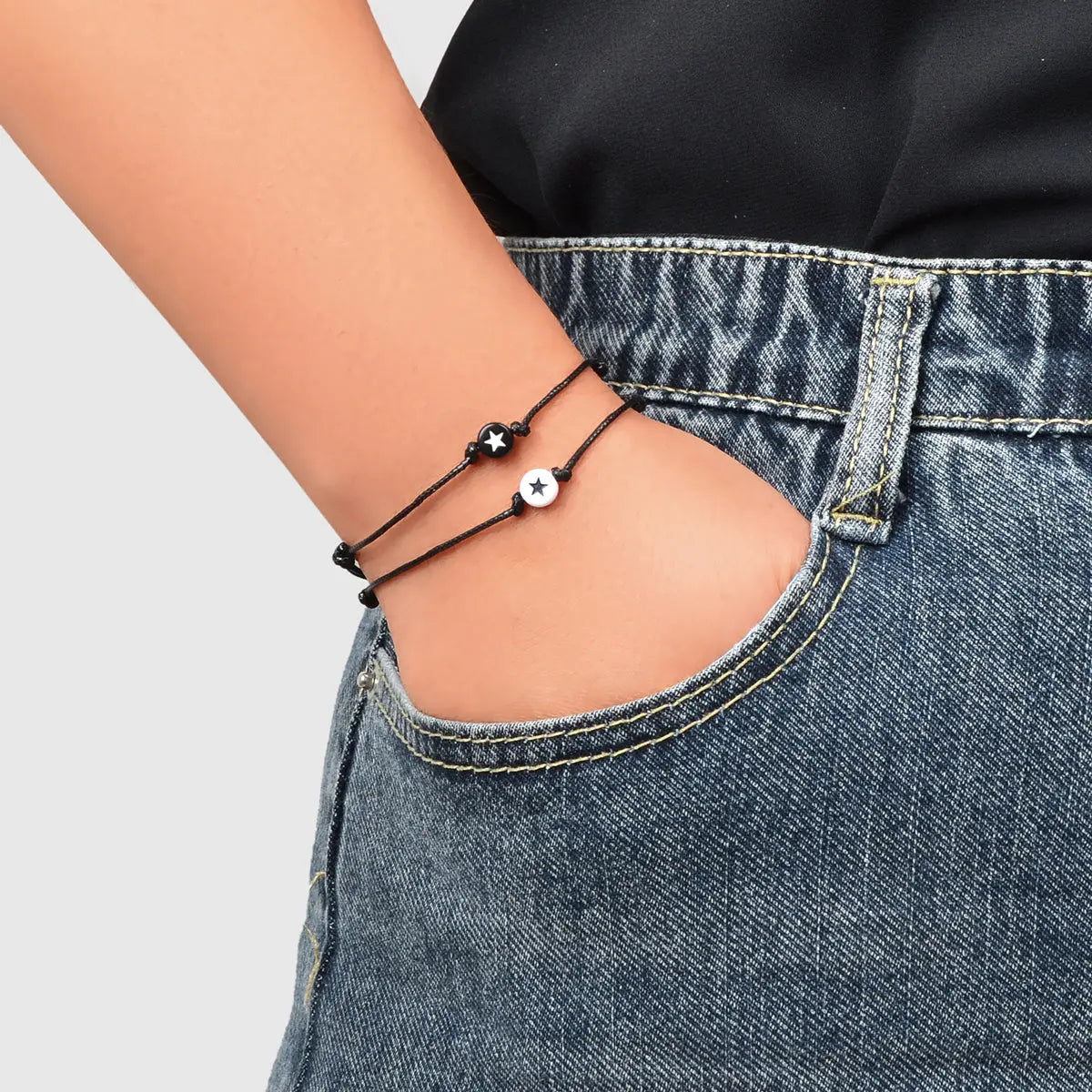 2 pcs Black Rope Adjustable Star String Couple Matching Bracelets Friend Gifts Feelontop Jewellery