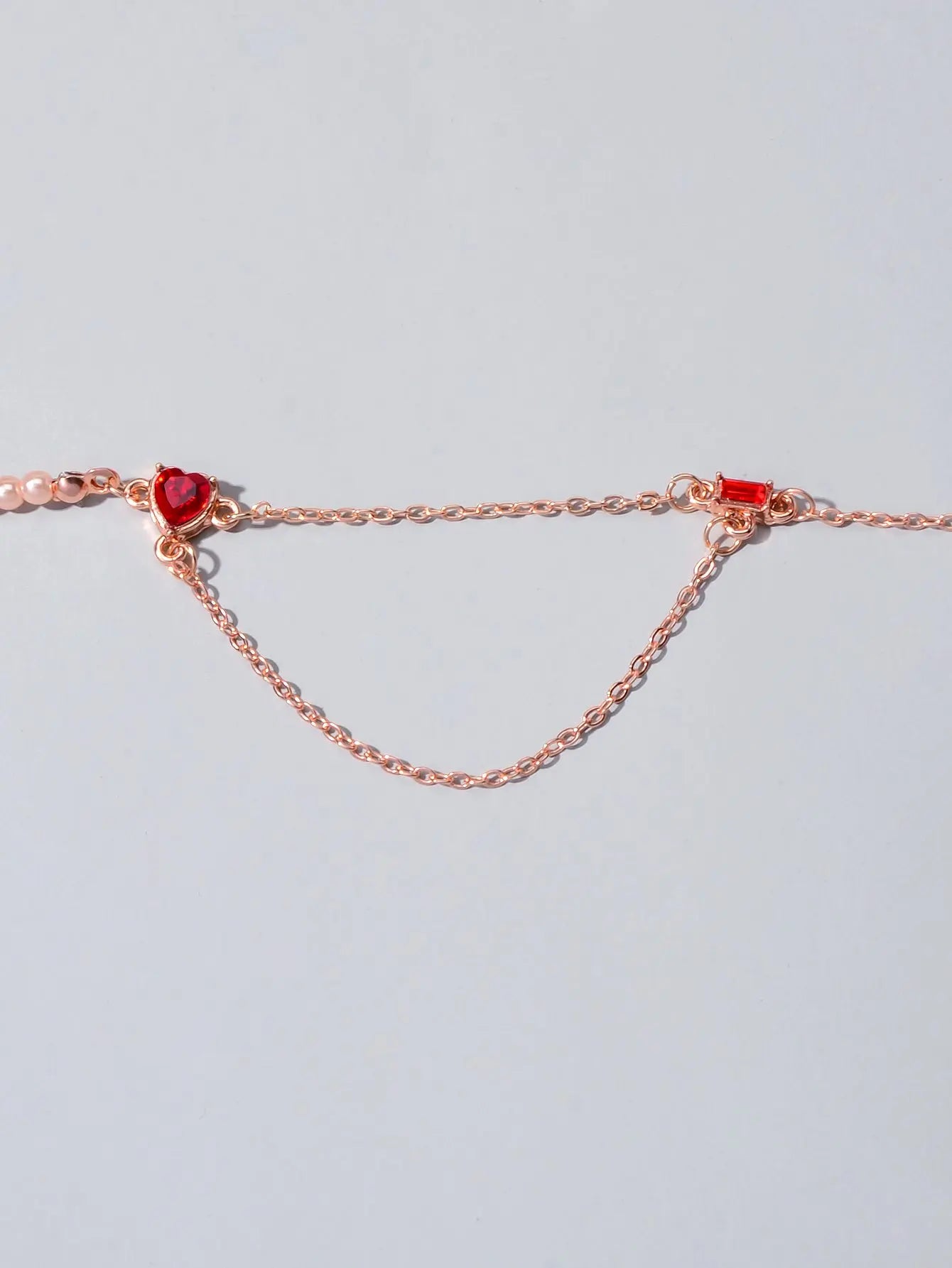 Perfect Engagement Gift Rosegold Chain Pearl Heart Sqaure Red Crystal Necklace Feelontop Jewellery