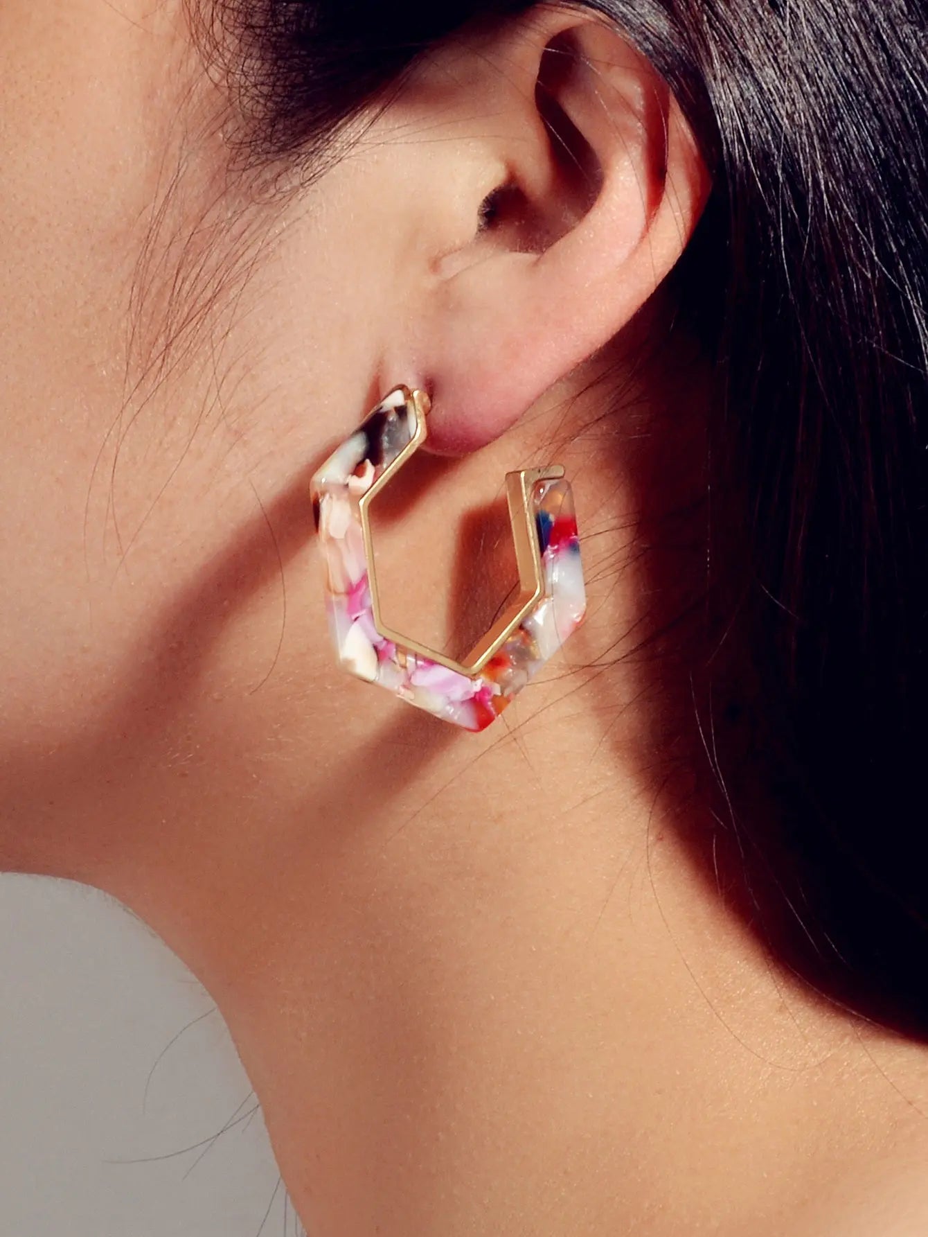 Boho Chic 2 pairs Multicolor Acrylic Square Circle Party Hoop Earrings set Gift Feelontop Jewellery