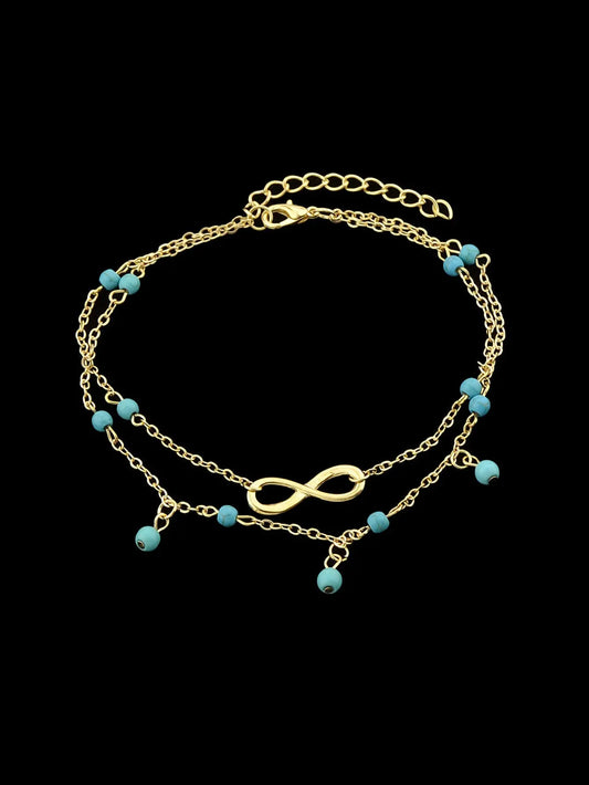 1 pc Double layer Chain Turquoise Infinity Anklet Barefoot Foot Beach Jewellery Feelontop Jewellery