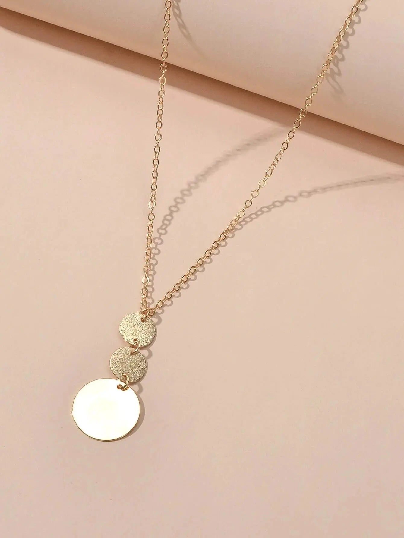 2 pcs Gold Chain Round Disc Love Heart Pendant Necklace Double Collar Women Gift Feelontop Jewellery