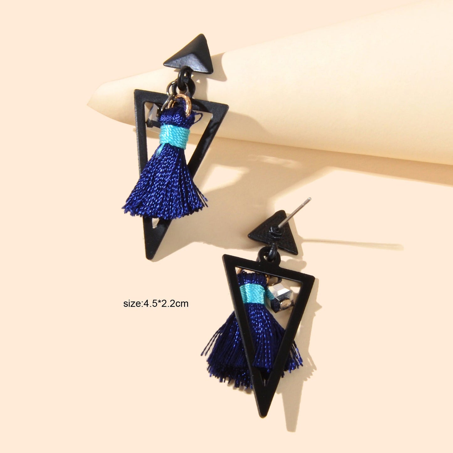 Black Triangle Blue Tassel Dangle Earrings Ethnic Traditional Jewellery Gift Feelontop Jewellery