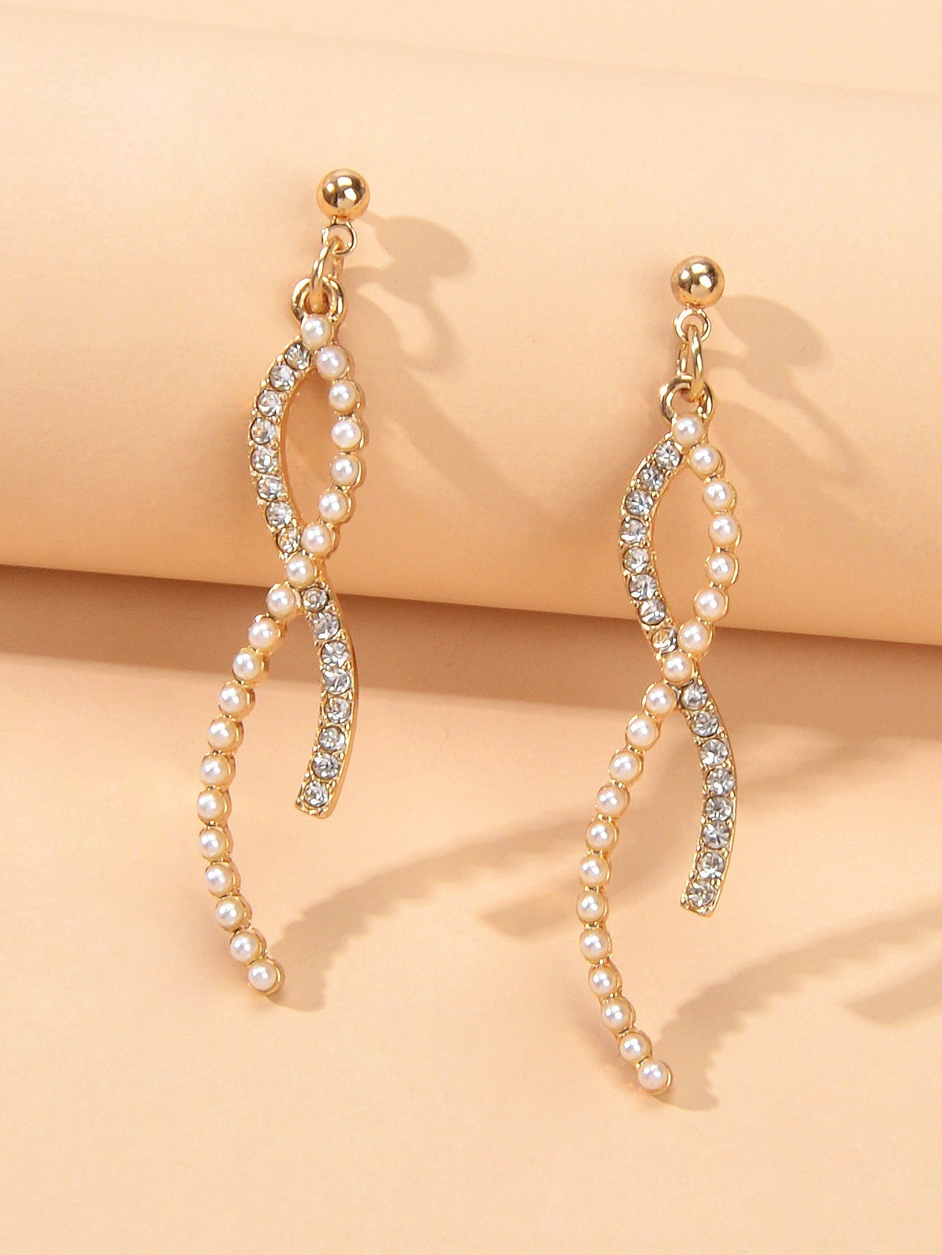 Textured Full Rhinestone Pearl Luxurious S Dangle Earrings Wedding Anniversary Feelontop Jewellery