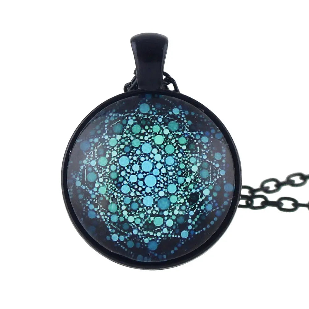 Gothic Black Chain Geometric Pattern Acrylic Round Ball Pendant Ethnic Necklace Feelontop Jewellery